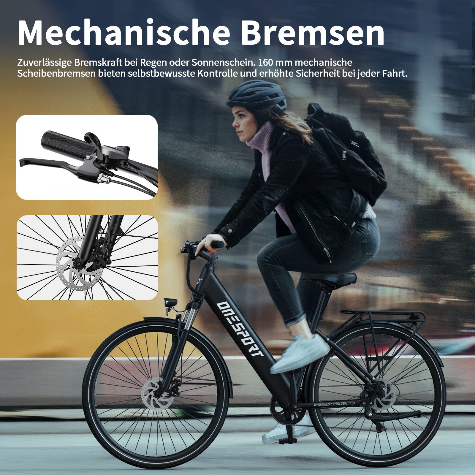 Onesport E-Bike Cityrad 28Zoll City-E-Bikes Elektrofahrrad für herren u.damen 468Wh E-Fahrrad, Kettenschaltung, Heckmotor, 468 Wh, Pedelec mit Scheibenbremsen, hydraulischer Federgabel & 28" Reifen