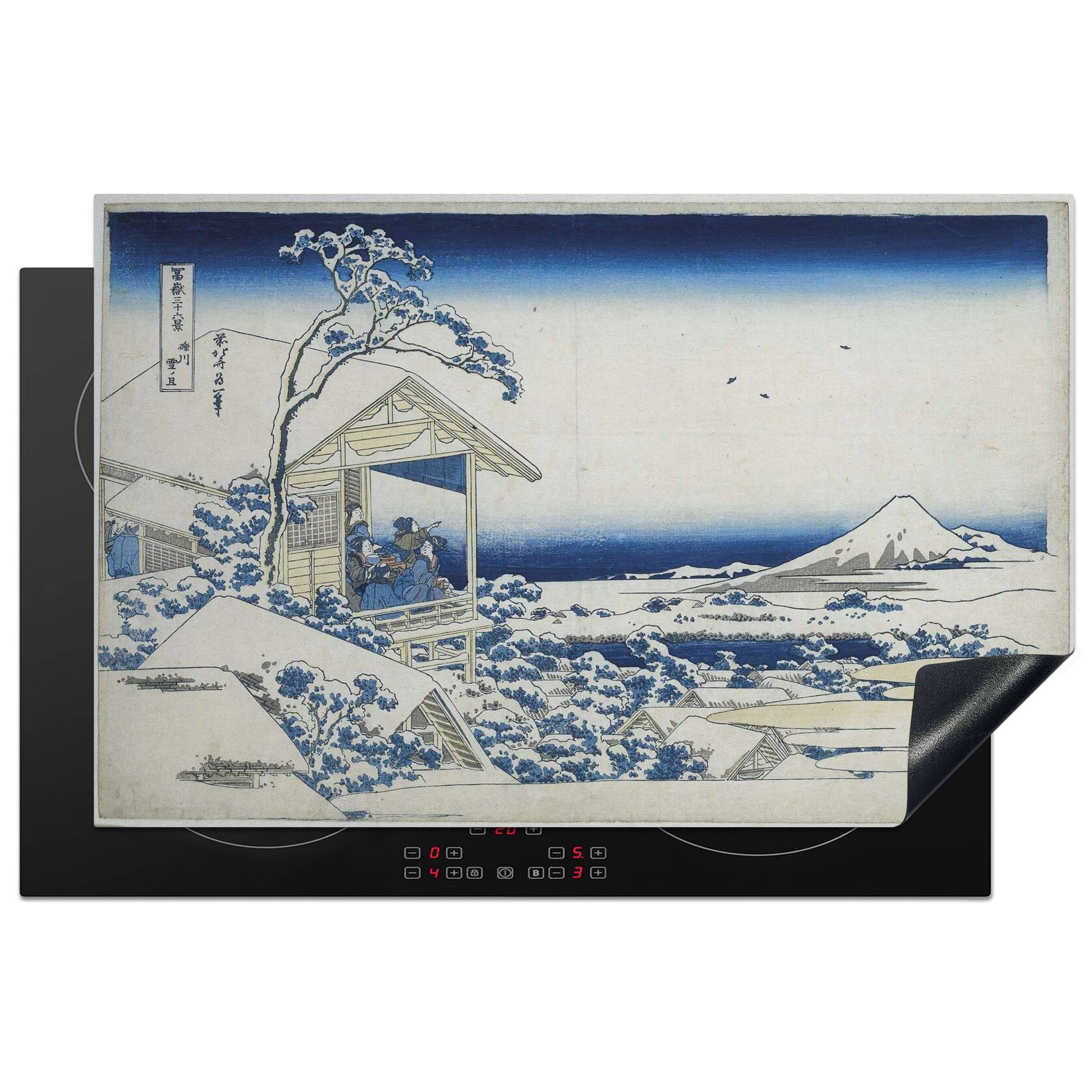 in für Ceranfeldabdeckung Vinyl, die Koishikawa MuchoWow Herdblende-/Abdeckplatte küche, Schutz tlg), Gemälde cm, Verschneiter Katsushika 81x52 von Morgen - (1 Hokusai, Induktionskochfeld