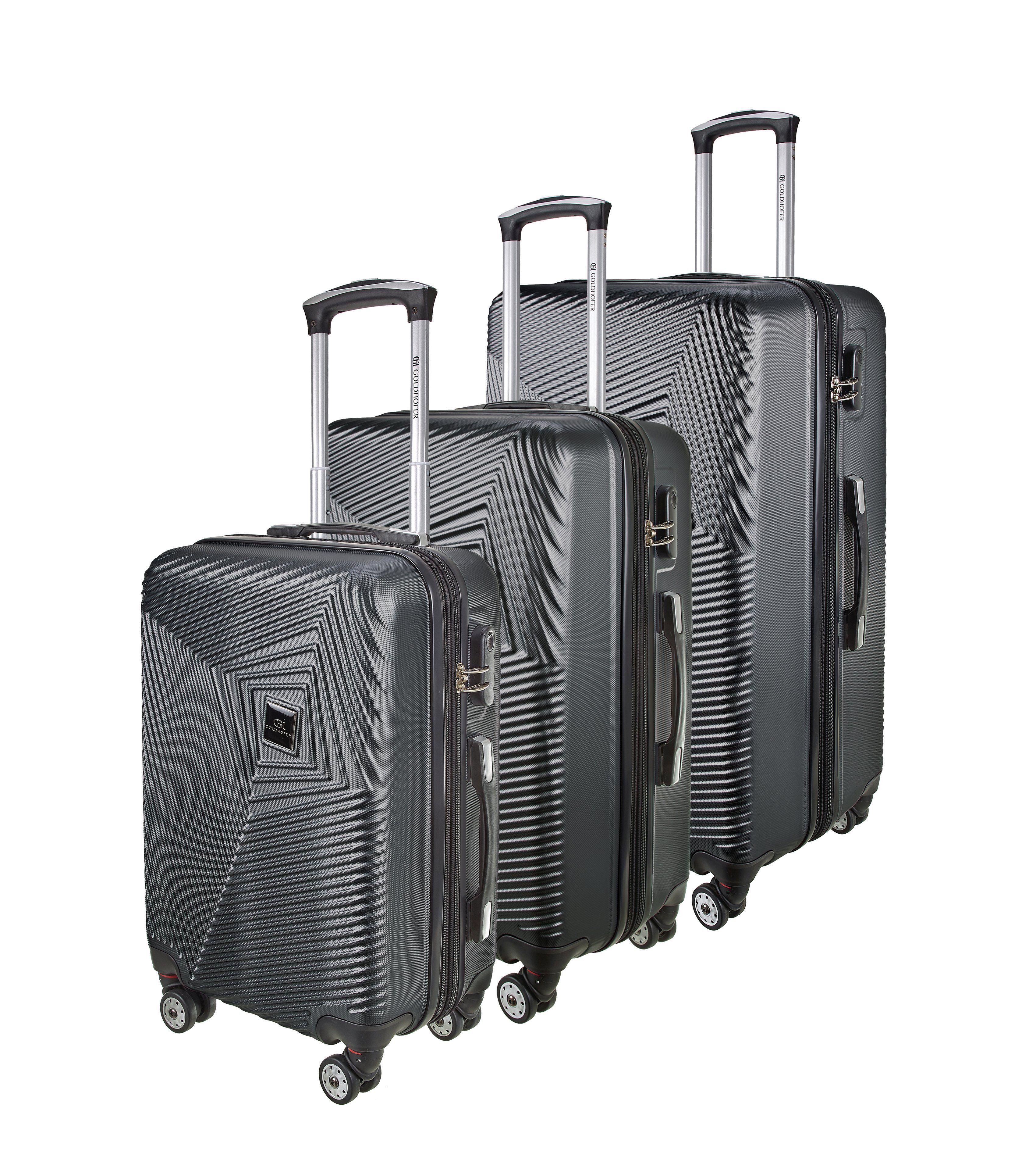 Goldhofer Kofferset verschiedene Modelle in 3 Größen & Farben mit 360° Leichtlaufrollen, (Set, 3 TLG), Außen Material ABS - Wasserabweisend Schwarz V2