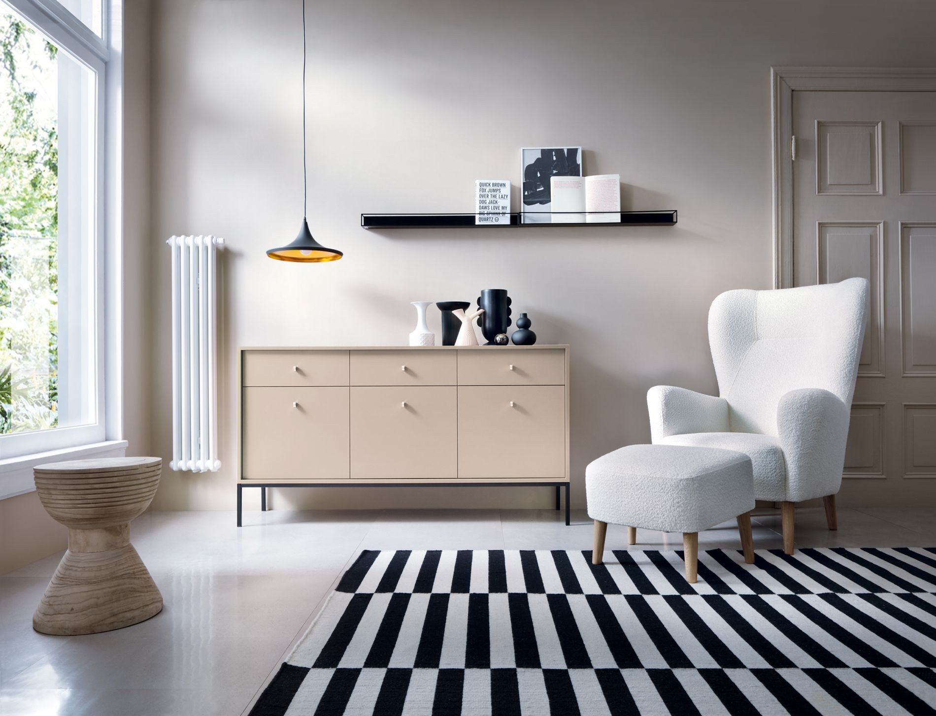 Selsey Sideboard MONNE, Sideboard 3-türig mit 3 Schubladen, Vintage-Stil, Beige / Dunkelblau