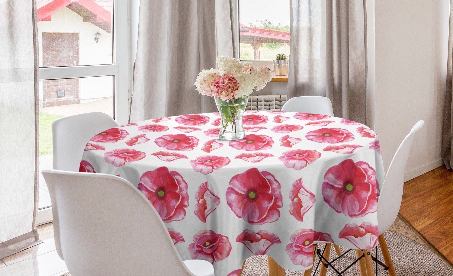 Abakuhaus Tischdecke Kreis Tischdecke Abdeckung Rosa Dekoration, Küche Kunst Esszimmer Blumen Große Blütenblätter für Anemone