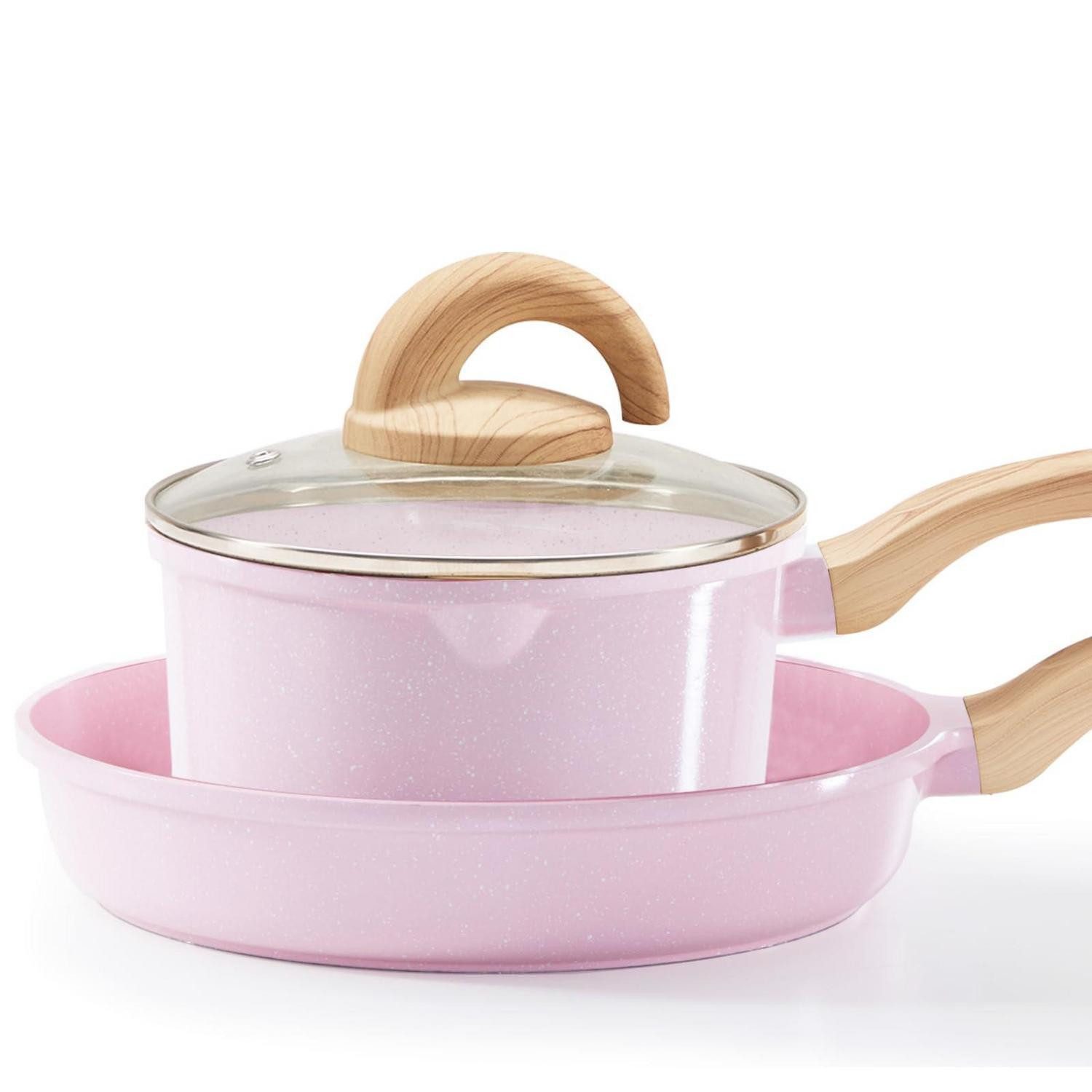 LuxusKollektion Topf-Set Topfset & Pfannenset 3tlg Rosa Granitoptik