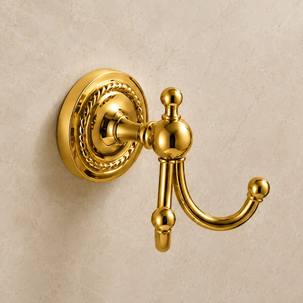 Belle Arti Handtuchhaken Handtuchhalter Badetuchhaken Handtuchaufhänger Messing 2-fach doppelt, Badezimmer, (2-fach, doppelt), Badetuchhaken Badetuchhalter Bademantelhaken Haken Bad gold rostfrei