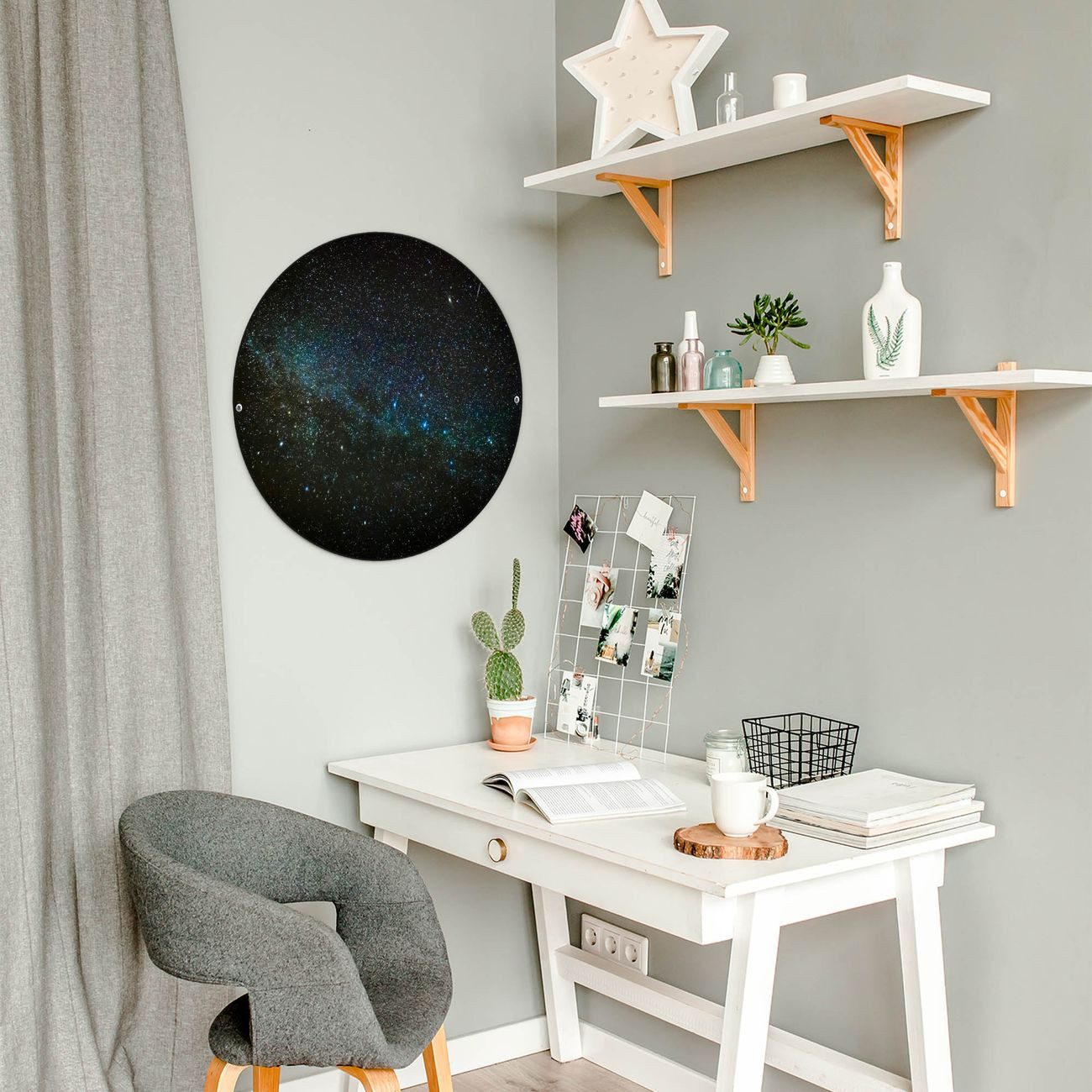 banjado Magnettafel Stahl Rund Nachthimmel, (inkl. 4 Magnete, Runde Stahlmagnettafel)