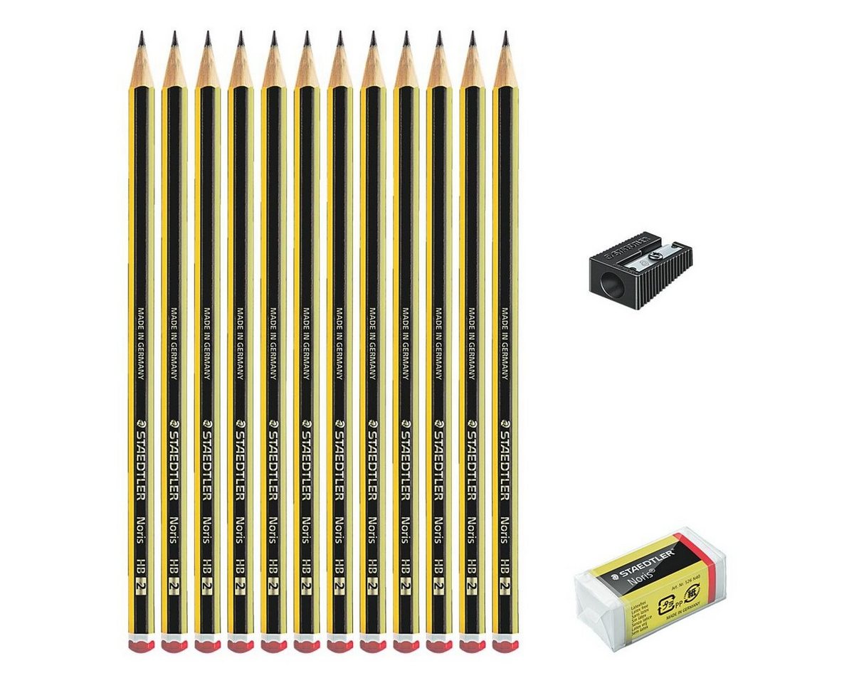 STAEDTLER Bleistift Noris® 120, (14-tlg), inkl. Radierer und Spitzer, HB (mittelweich), Sechskant