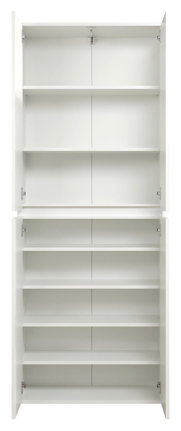 Mehrzweckschrank NEVADA, B 74 x H 191 cm weiß matt, mit geringer Tiefe und 6 Einlegeböden
