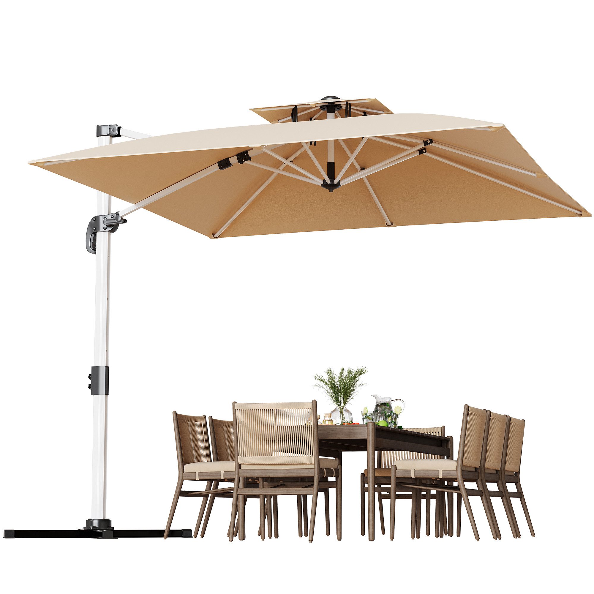 HOMALL Sonnenschirm 300x400 cm Ampelschirm mit Ständer, 360 Grad drehbar, UV-Schutz 50+, 300*400CM, φ330CM, 270*270CM, Gewicht 18-28KG, faltbar, geeignet für Garten, Terrasse, Schwimmbad