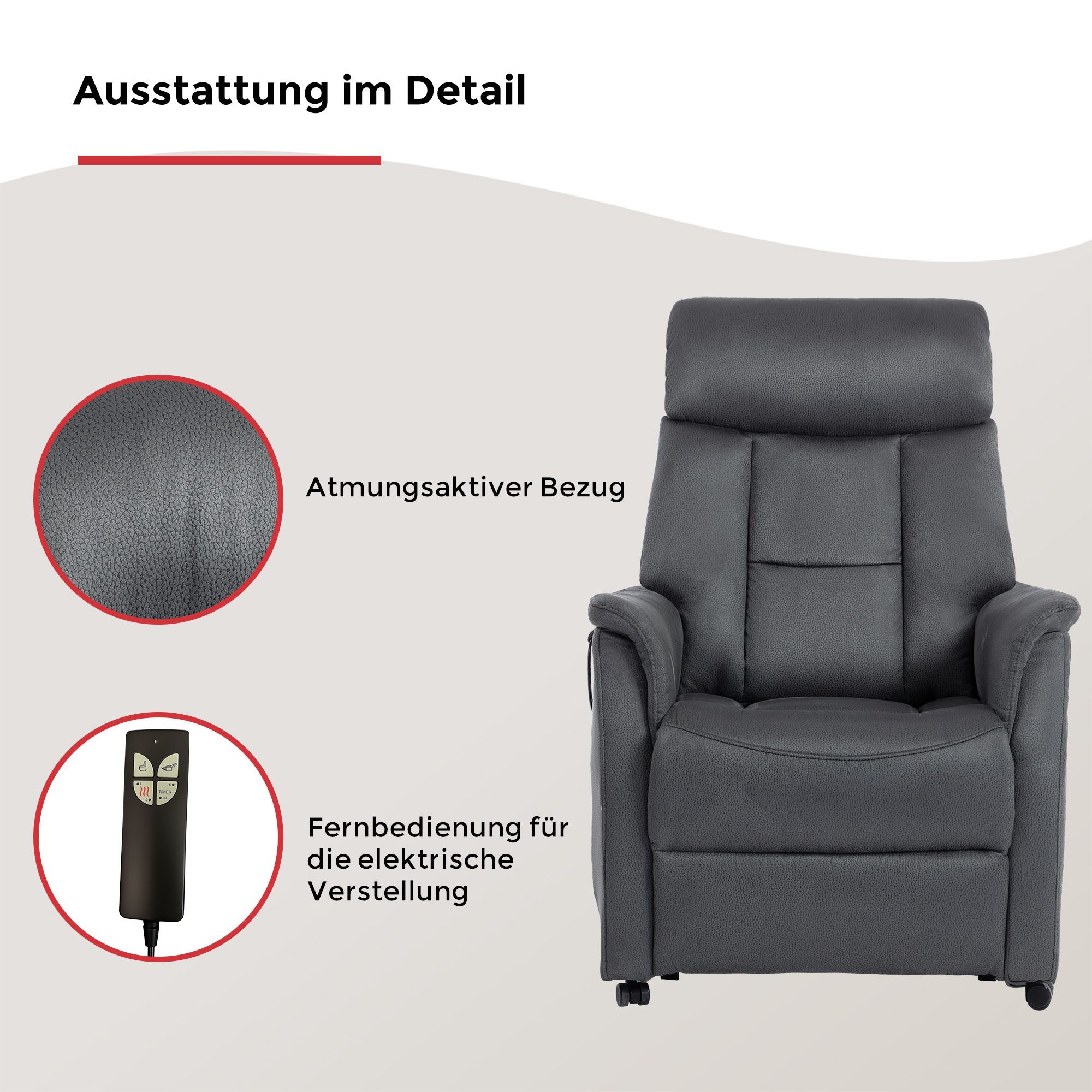 Duo Collection TV-Sessel Sorrent mit regulierbarer Sitzheizung, elektrischer Aufstehhilfe, Relaxfunktion und Taschenfederkern mit Stahlwellenunterfederung