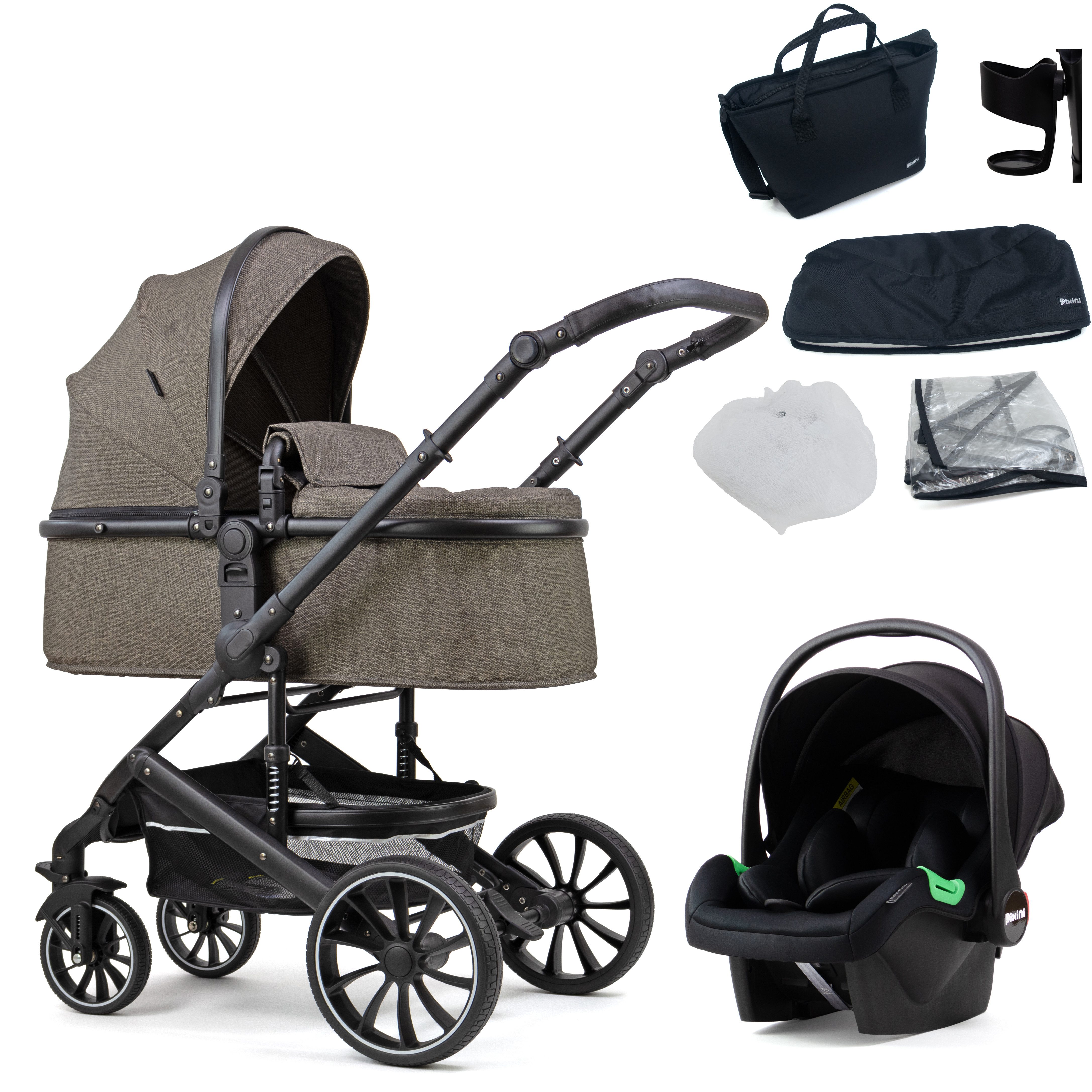 Pixini Kombi-Kinderwagen Pixini Kalani Коляски 3in1 Set, Sicherheitsbügel