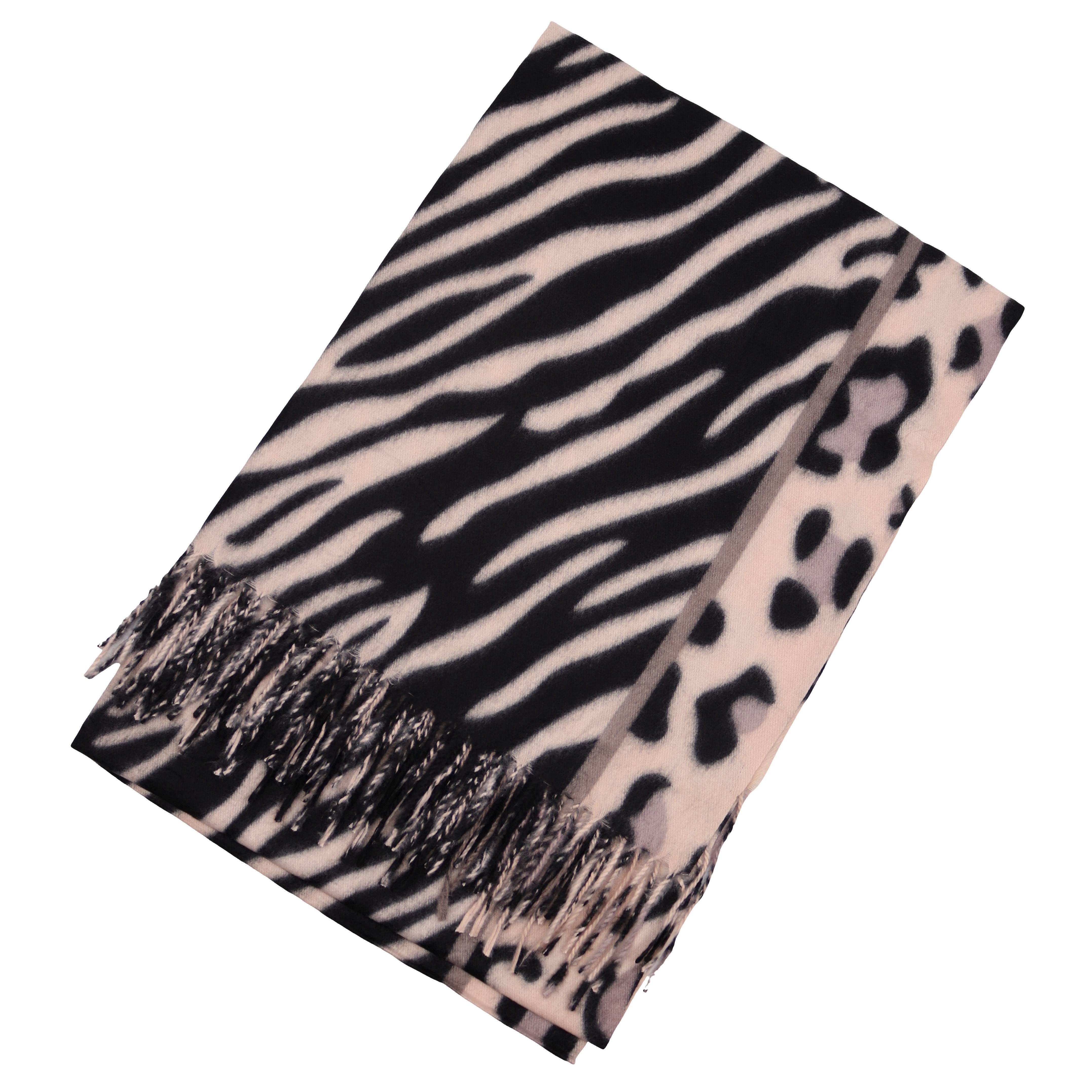 MIRROSI Modeschal weicher und warmer Schal mit Fransen, ca.70x180cm, (Leopard Zebra Muster), Damen Halstuch ideal für Herbst und Winter – Bild 2 von 3