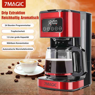 7MAGIC Filterkaffeemaschine, 1.5l Kaffeekanne, Kaffeemaschine mit Timer, 2 Konzentration, Automatische Warmhalte