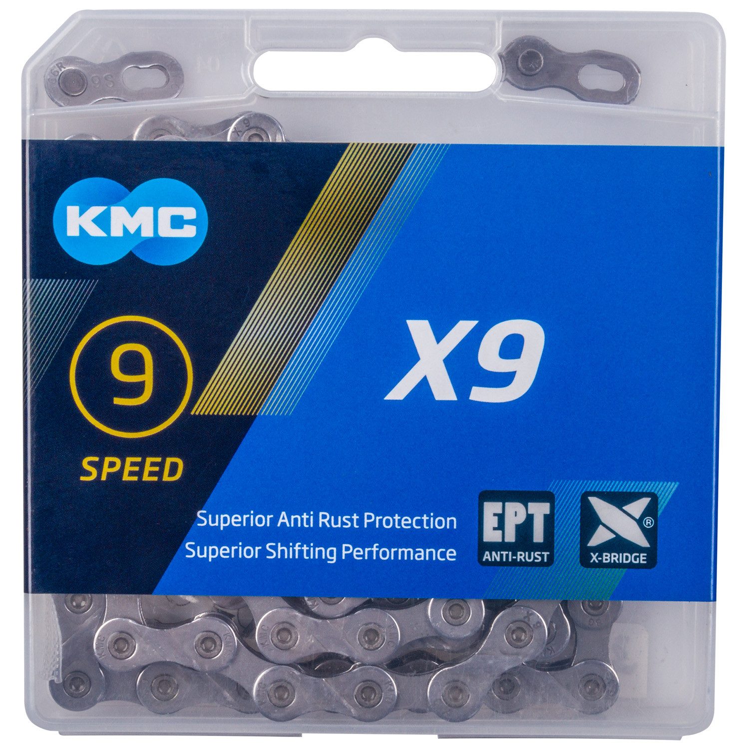 KMC Fahrradkette Fahrradkette X9 EPT 9 fach 1 2 x 11 128 114 Gl bis 27 Gg silber