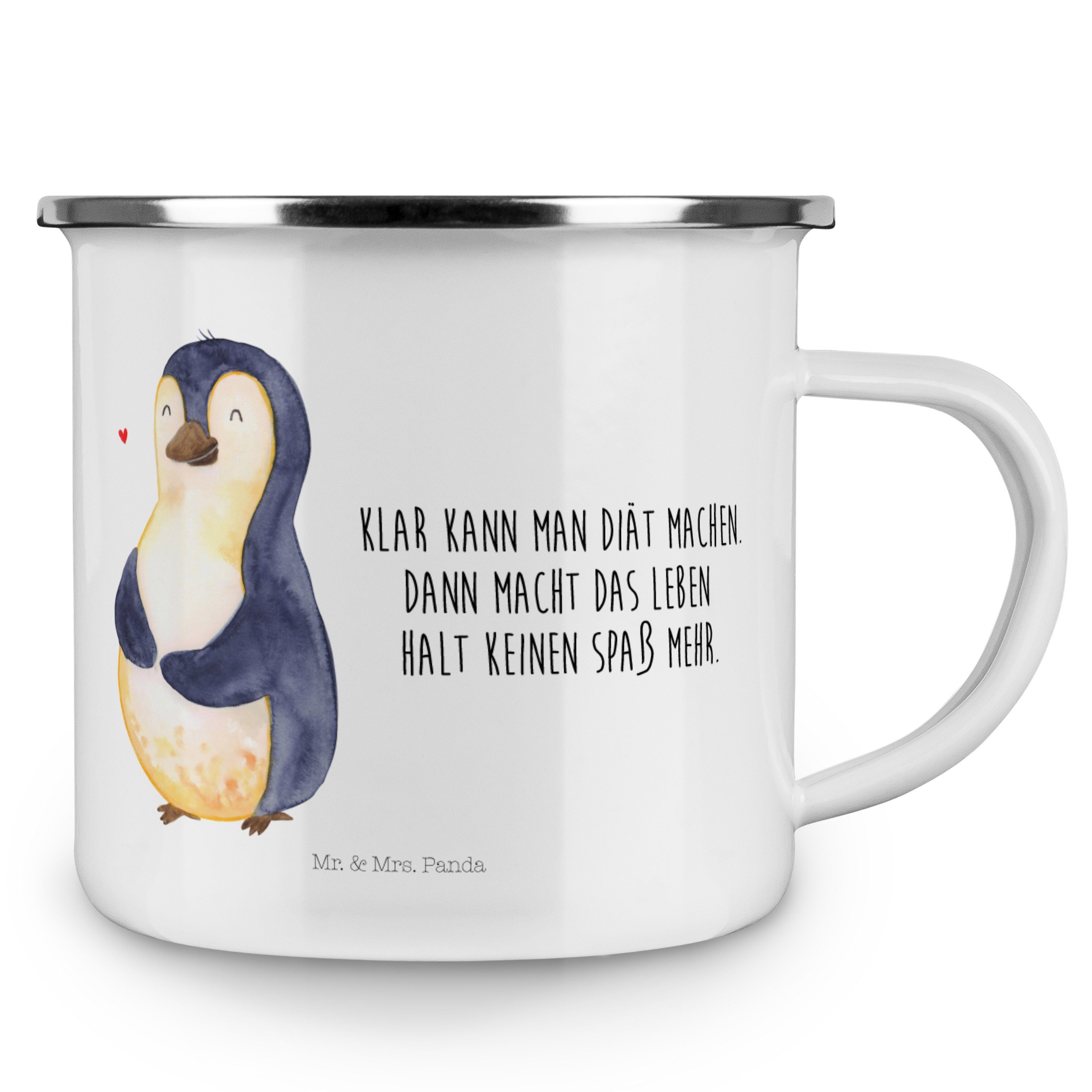 Blechtass, Emaille Panda Outdoor Tasse, dick, & Mrs. Diät Kaffee - Pinguin Mr. Weiß Geschenk, Becher -
