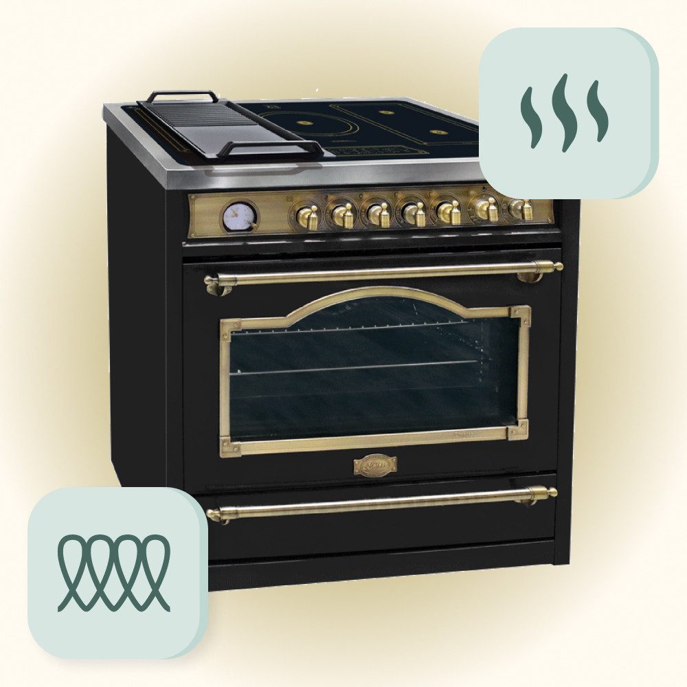 Kaiser Küchengeräte Induktions Herd-Set Elektro Standherd 90 cm,Multi 8 Multifunktions-Elektro-Backofen+Weinkühlschrank K 64800 AD, 63 Bierdosen, LED Display, Freistehend HC 93655 IEm+K 64800 AD, mit 1-fach-Teleskopauszug