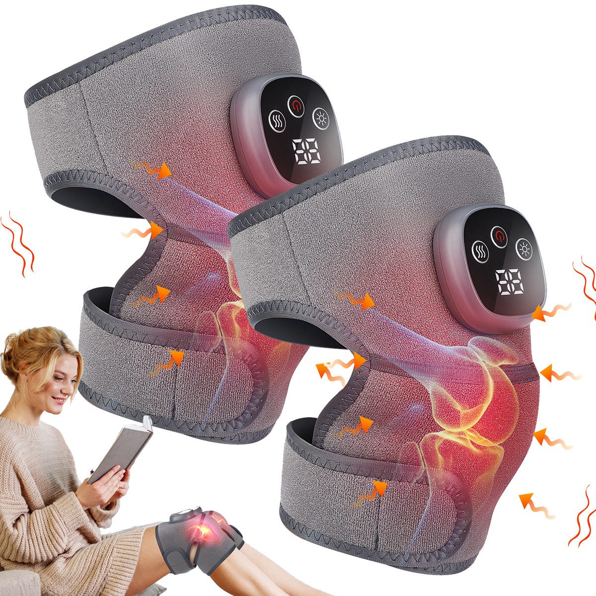 Massagegerät 2er Set Heizkissen mit Vibration–Kabellos für Knie,Schultern, Ellbogen