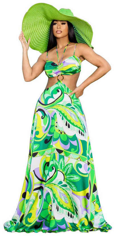 ZWY Sommerkleid Bedruckter bodenlanger Damenrock mit Schnürung (Einfaches, ärmelloses, modisches langes Kleid mit Neckholder) Sexy Neckholder-Kleid im Resort-Stil