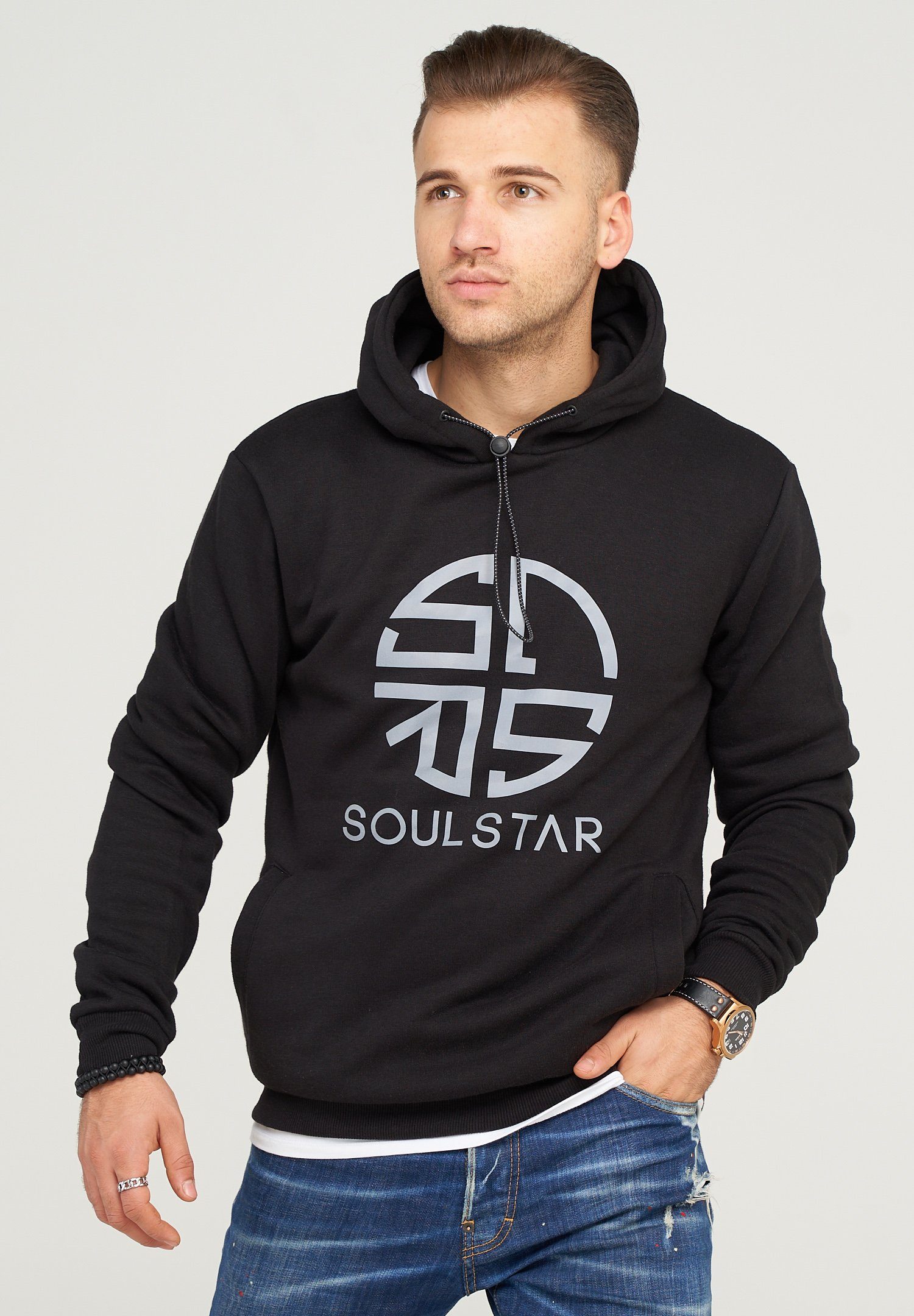 SOULSTAR Kapuzensweatshirt CARDIFF im schlichten Basic-Look schwarz