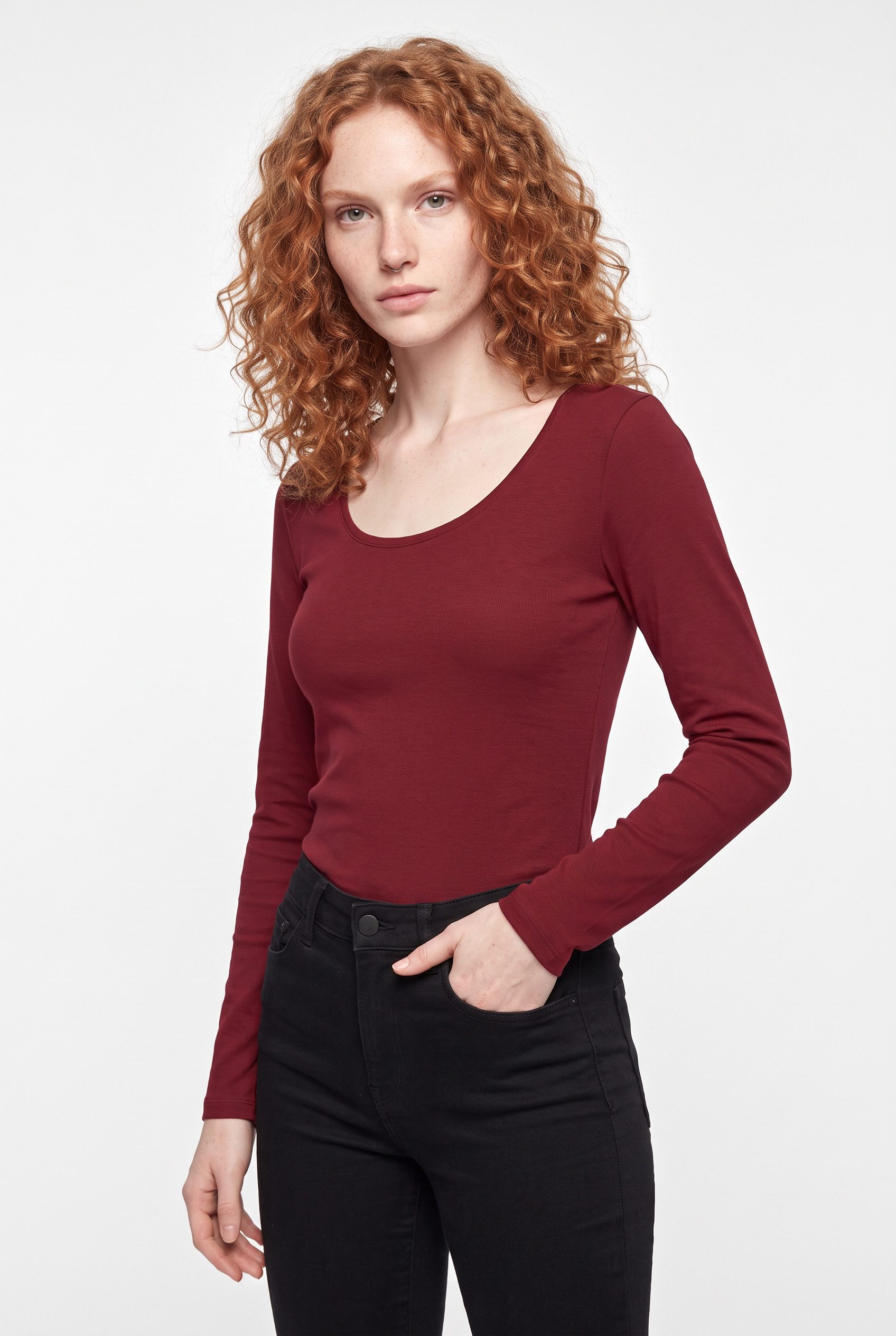 Vero Moda Langarmshirt VMMAXI MY LS SOFT UNECK NOOS Baumwollmischung, slim fit