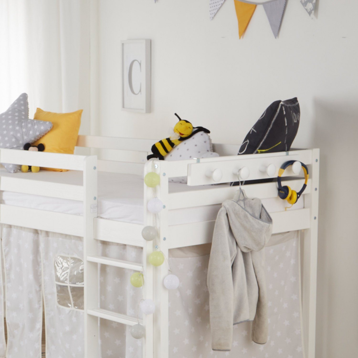 Homestyle4u Kindergarderobe Holz Weiß Kinder Garderobenhaken für Hochbett günstig online kaufen