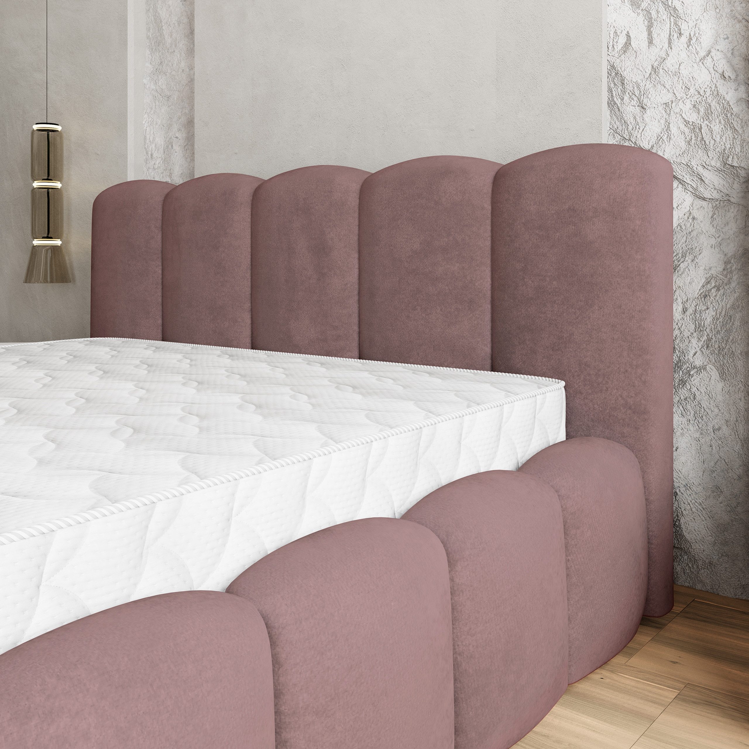 Masseno Polsterbett FALINA 120x200 cm rosa (mit Bettkasten und Lattenrost)