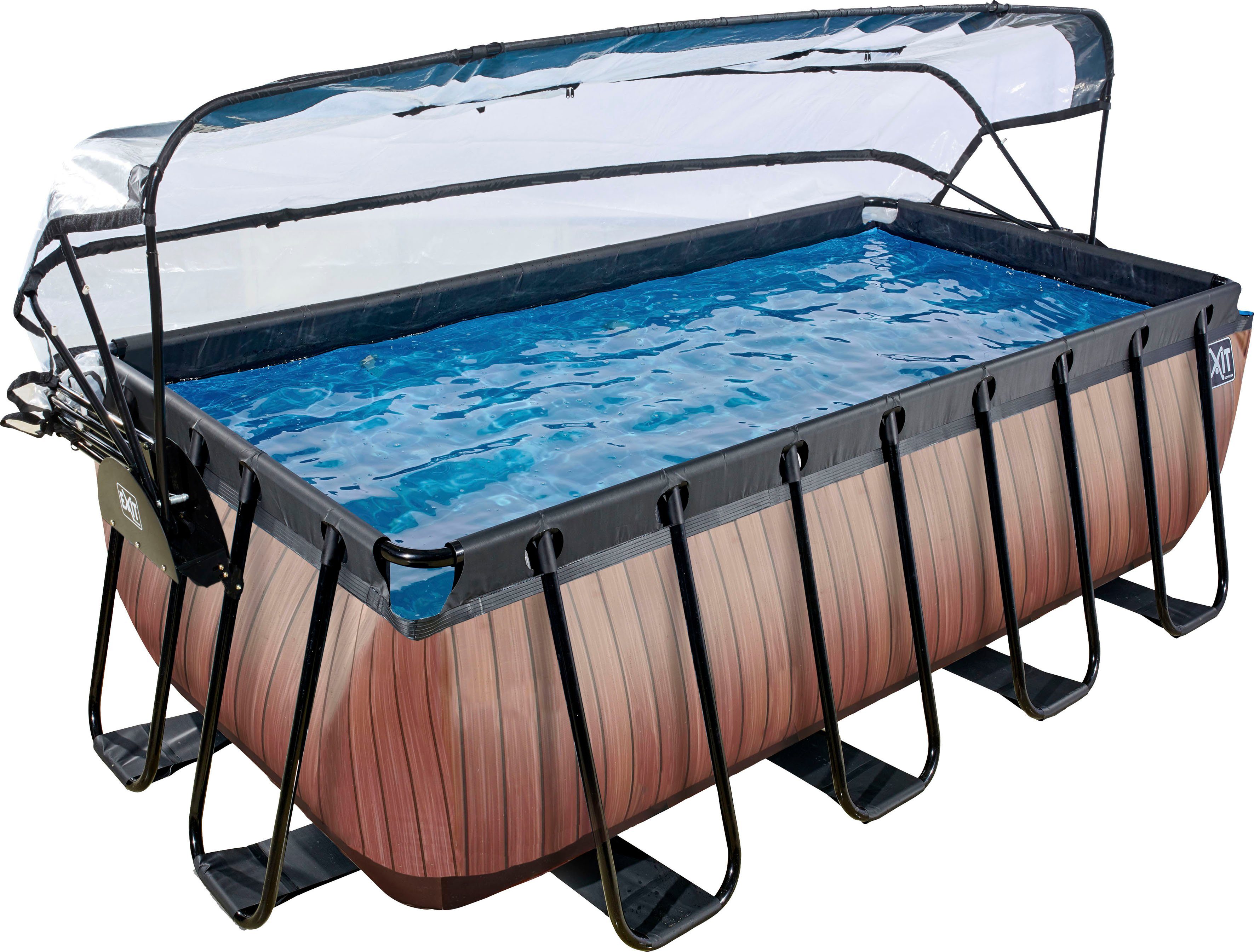 EXIT Framepool inkl. multifunktionaler Poolabdeckung (Set, 4-tlg), BxLxH: 200x400x122 cm, mit Sandfilteranlage und Sicherheitsleiter