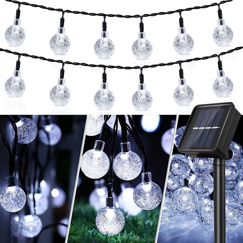 MUPOO LED-Lichterkette LED-Solarleuchten 5M 20LEDs/ 9.5M 50LEDs Außen-lichterkette 2/8 Modi, Wasserdicht,3 Farben,für Patio Garten Party Festliche Dekor Weiß