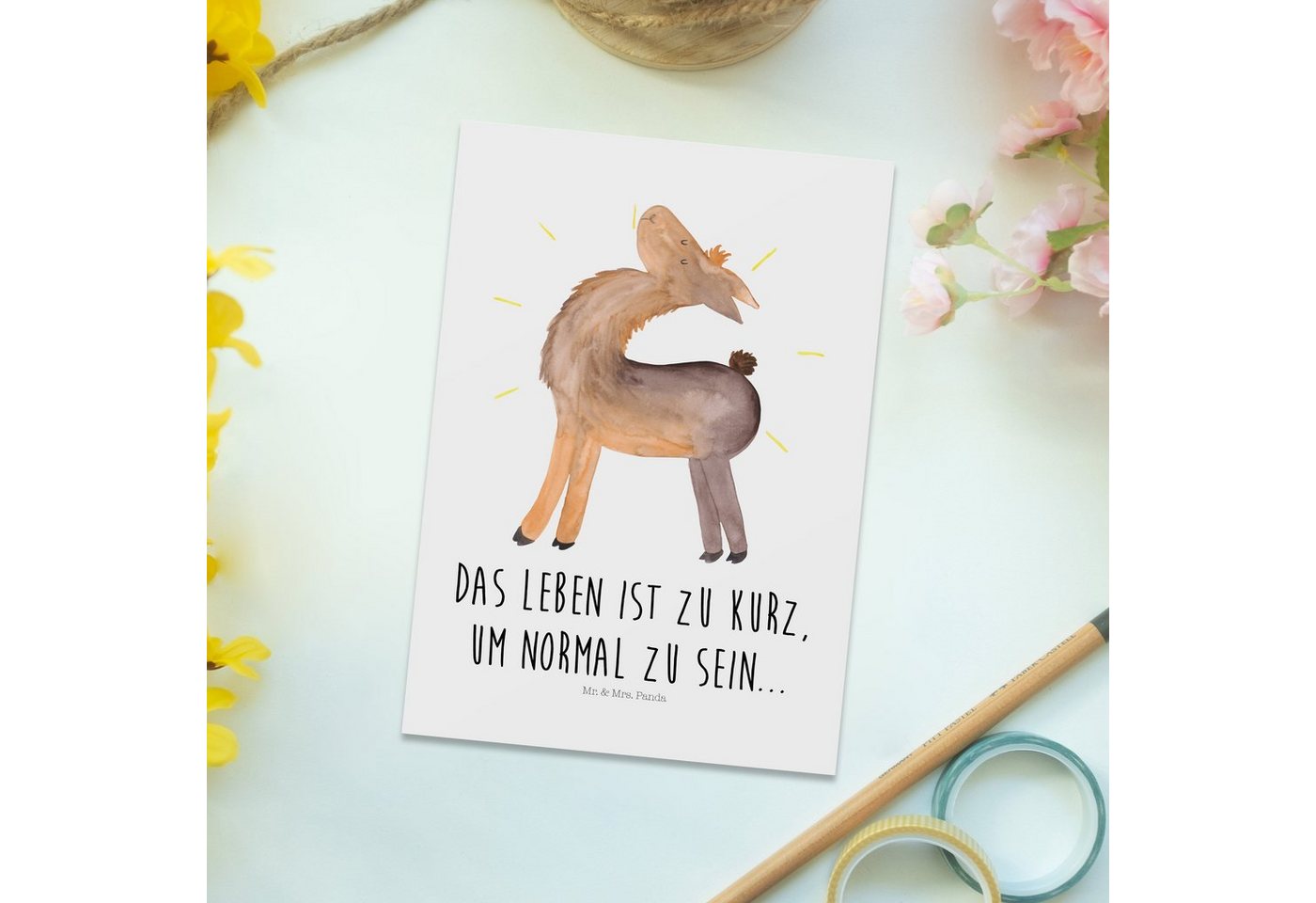 Thumbnail - Mr. & Mrs. Panda Postkarte Lama Stolz - Weiß - Geschenk, Einladungskarten Geburtstag, Ansichtska, Charmante Designs