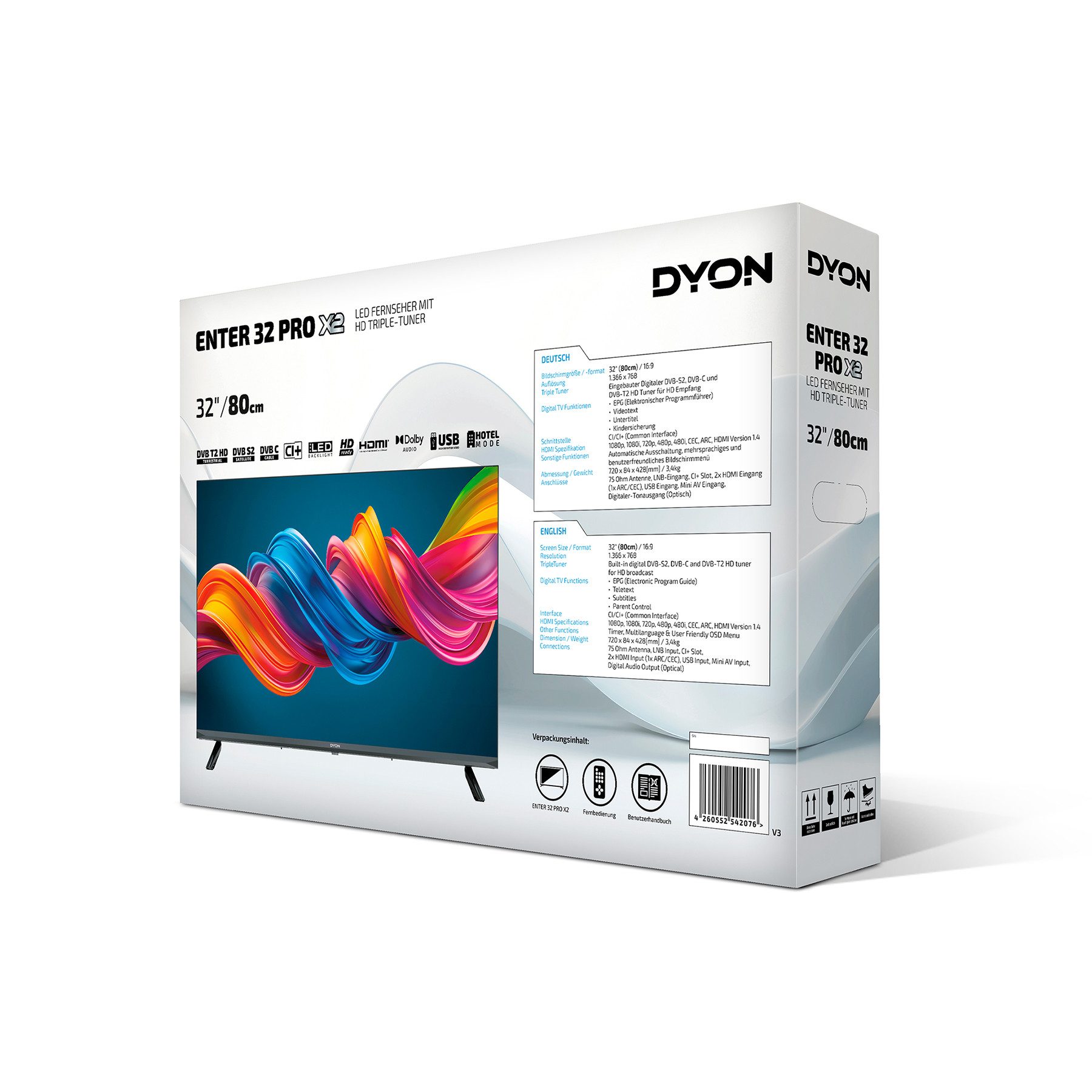 Dyon Enter 32 PRO X2 V2 LED-Fernseher (80 cm/32 Zoll, HD-Ready, Nein, 32" HD LED TV, Triple Tuner, CI+, Hotelmodus, Mediaplayer, EPG)