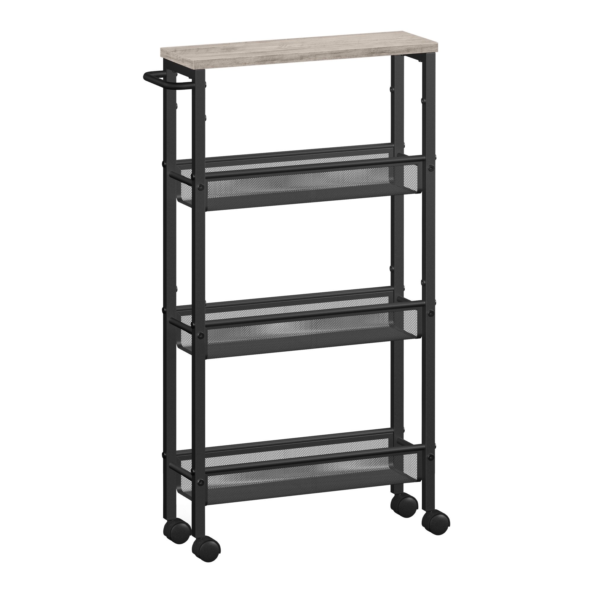 VASAGLE Beistellwagen Küchenwagen schmal, für kleine Räume, Küche, Wohnzimmer, Arbeitszimmer, 4 Ebenen, Nischenregal auf Rollen, Stahl, Griff, 13 x 45,4 x 77 cm