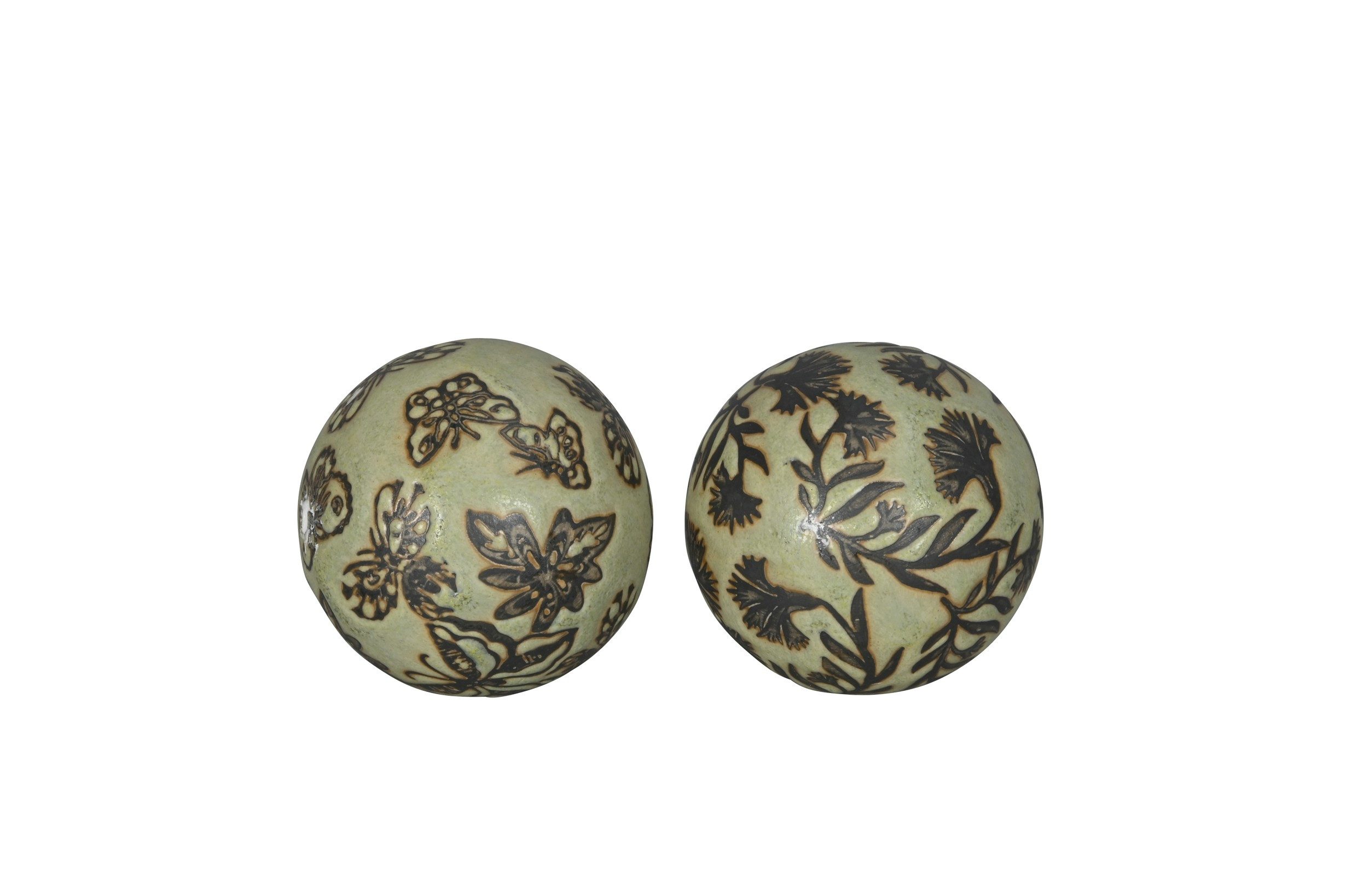 finehomegarden Teichfigur Schwimmkugel 2fach sort. hellgrün Ø4cm/Ø6cm/Ø8cm Blüten Porzellan, (Set), Schwimmende Kugeln für Teich, Brunnen & Wasserschalen 3Größen wählbar