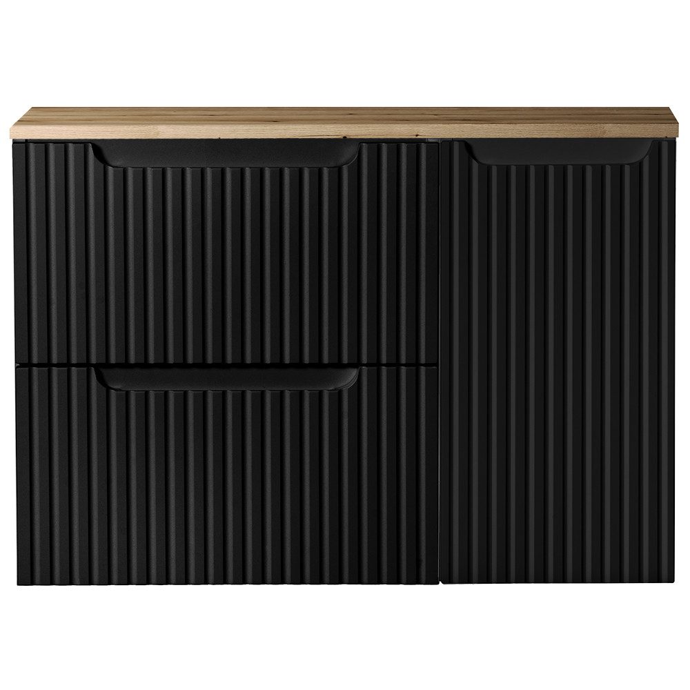 Lomadox Waschbeckenschrank NEWPORT-56-BLACK 80cm Waschtisch-Unterschrank 40 cm tief schwarz Eiche 2 Auszüge
