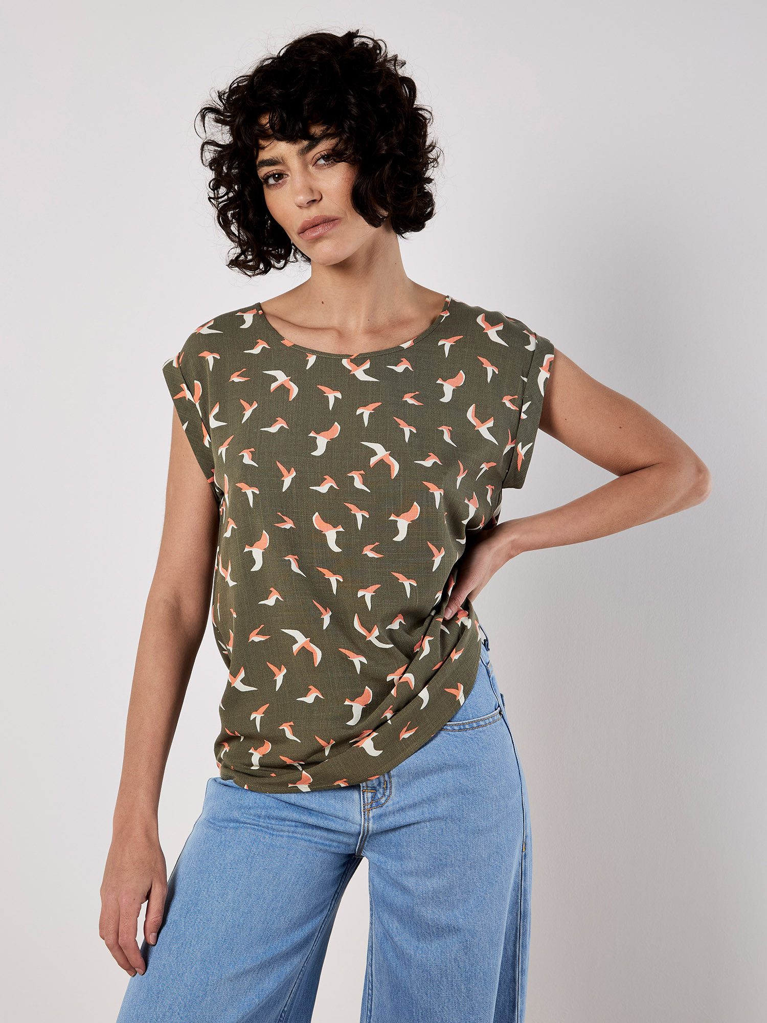 Apricot T-Shirt Grafisches Vogel-T-Shirt, mit weitem günstig online kaufen