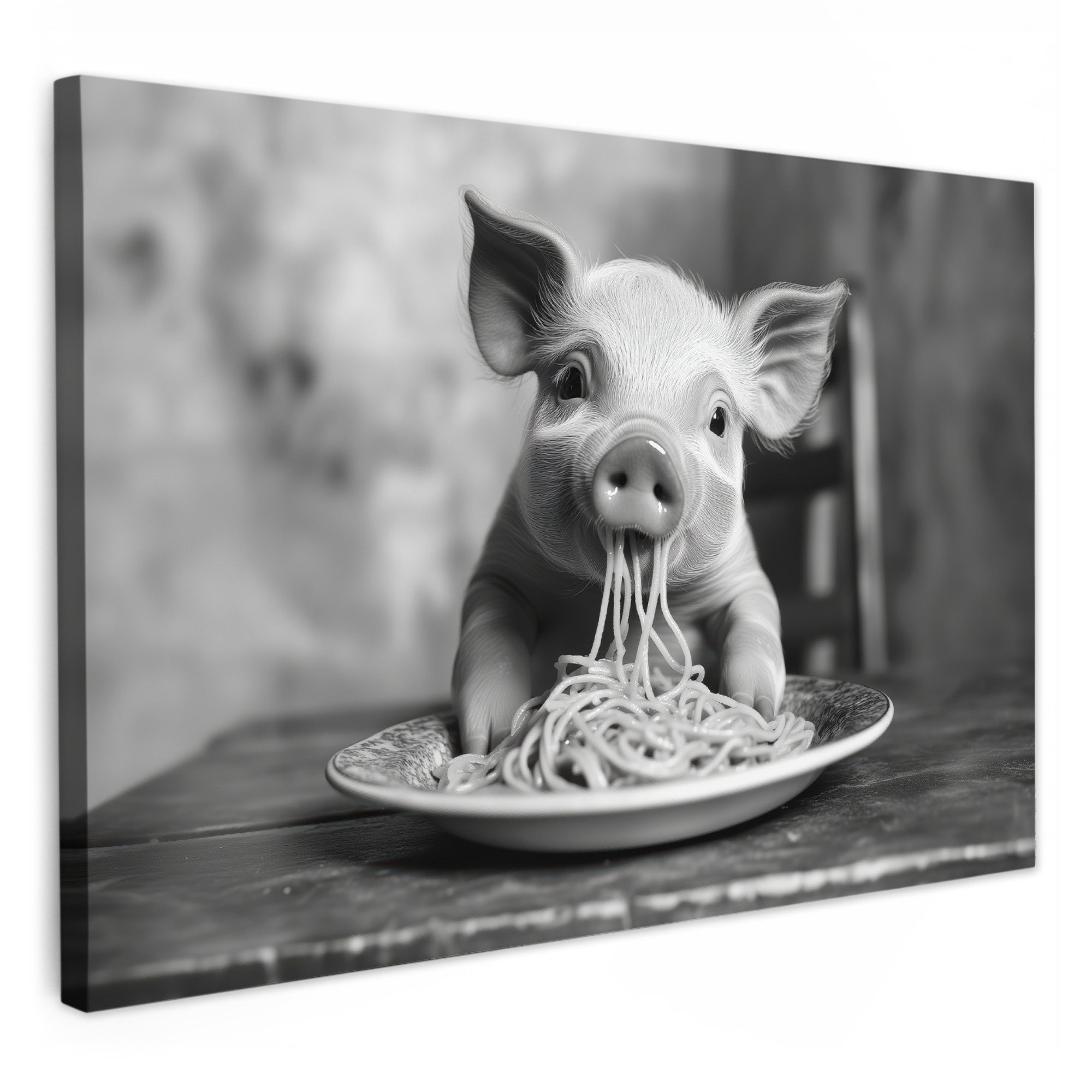 OneMillionCanvasses® Leinwandbild Schwein - Niedlich - Spaghetti - Schwarz günstig online kaufen