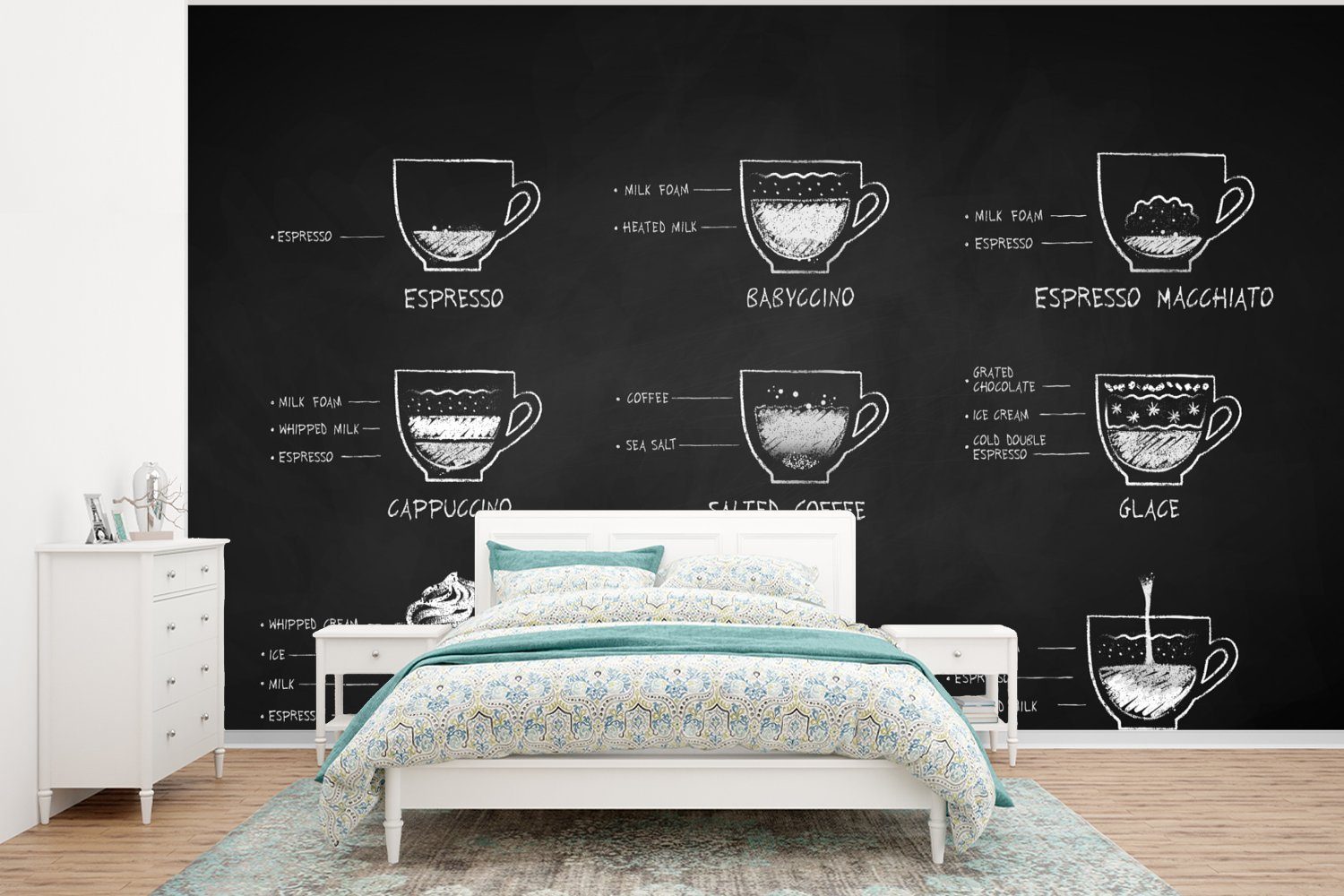 MuchoWow Fototapete Küche - Kaffee - Trinken, Matt, bedruckt, (6 St), Wallpaper für Wohnzimmer, Schlafzimmer, Kinderzimmer, Vinyl Tapete | Fototapeten