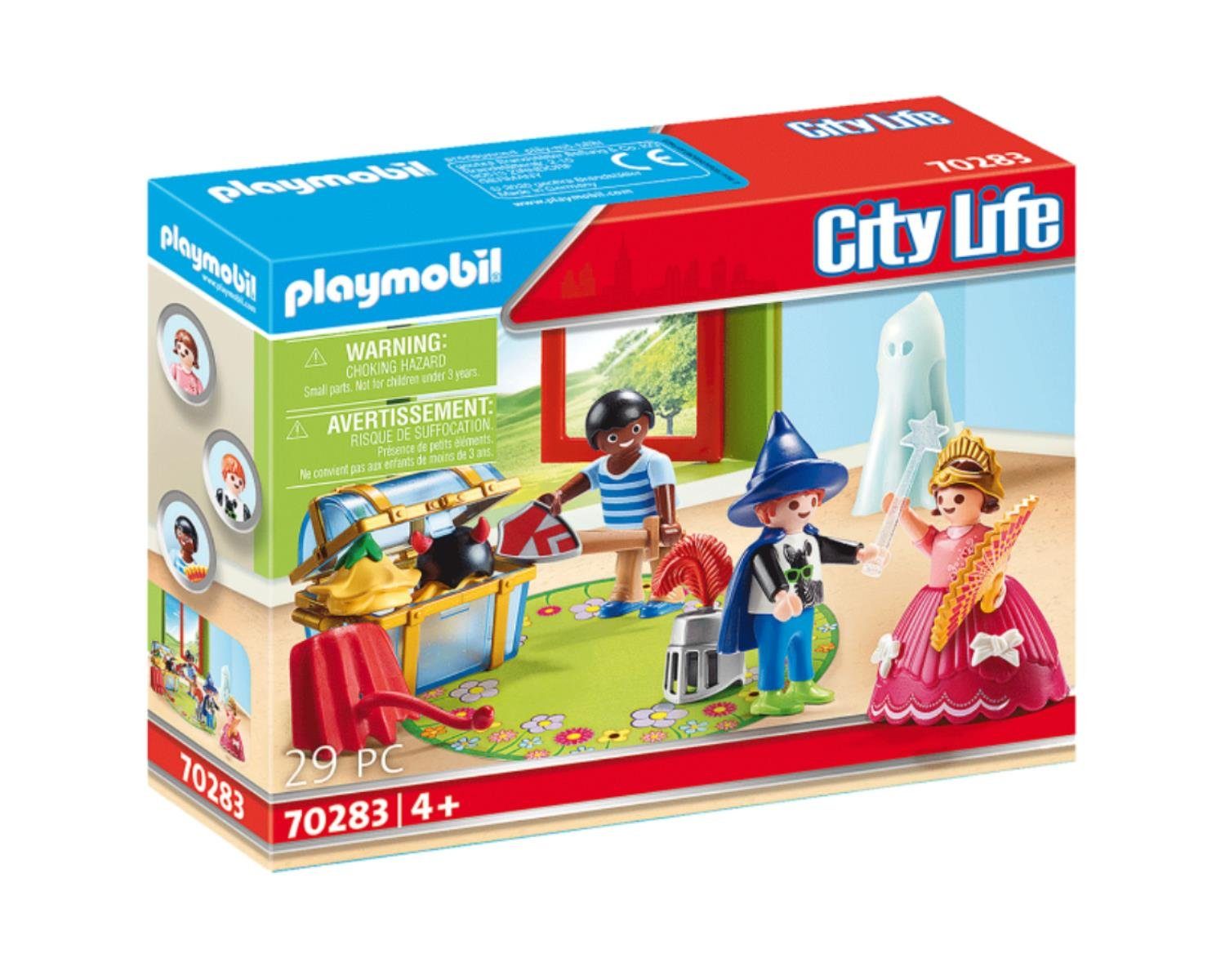 Playmobil® Spielwelt City Life 70283 Kinder mit Verkleidungskiste, verschiedene Verkleidungselemente, Schild, Hut, Umhang, Zauberstab, drei Kinderfiguren