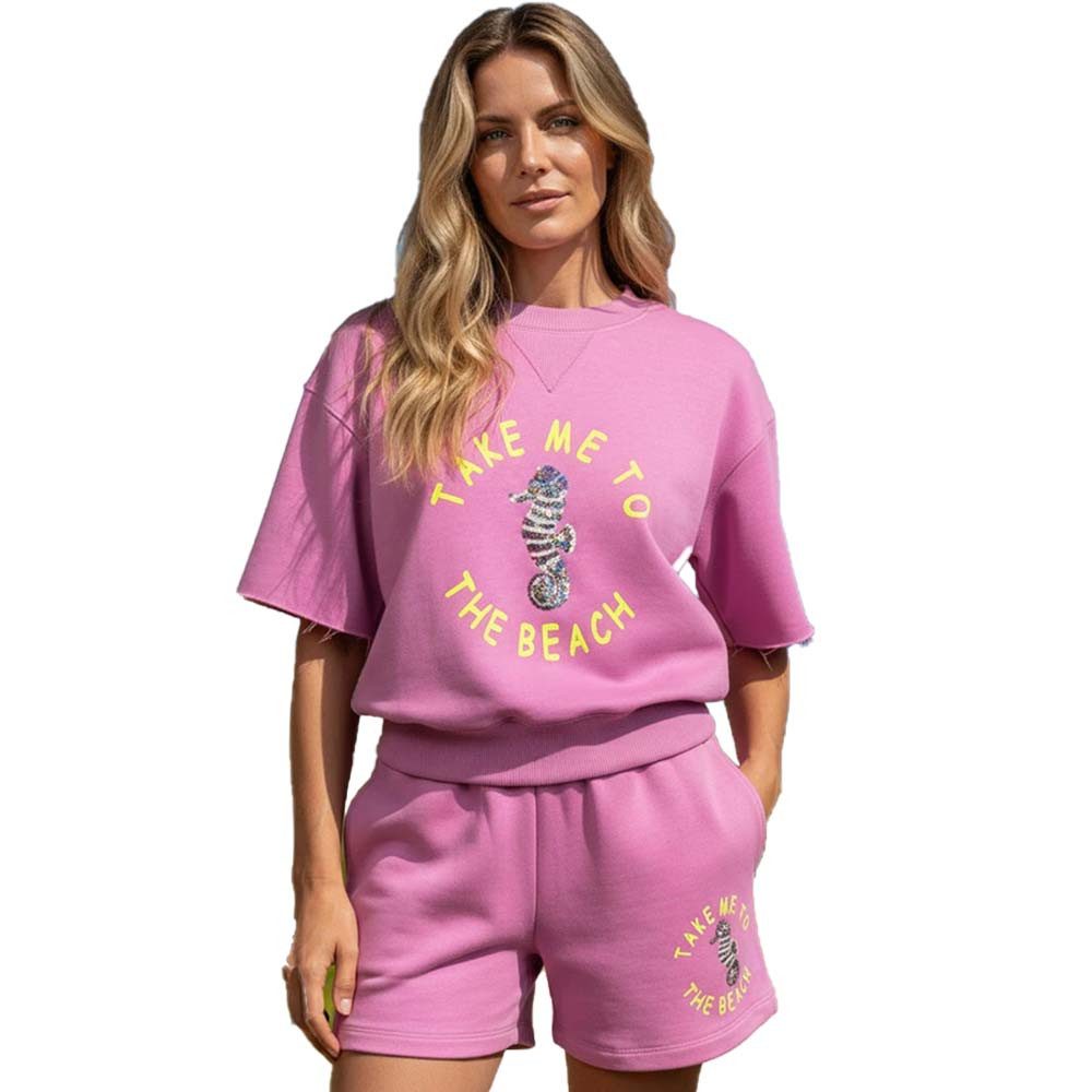 Miss Goodlife Sweatshirt Miss Goodlife Damen Kurzarm„Take Me To Beach“ MG15758 – Crocus Pink