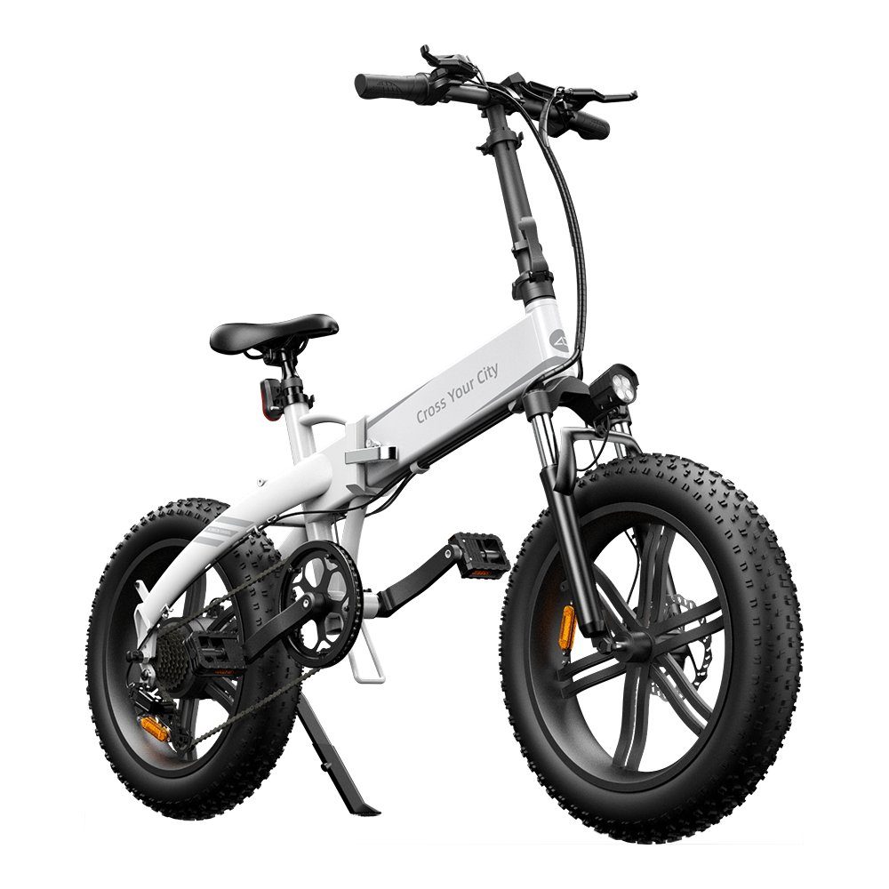 4.0" E-Fahrrad Reifen,Faltrad, Pedelec ebike ADO Gang Damen/Herren,StVZO E-Bike Heckmotor, Weiß A20F Shimano, Kettenschaltung, Mountainbike Klappbar 7 fette +Fingerprint-Schloss/Helm