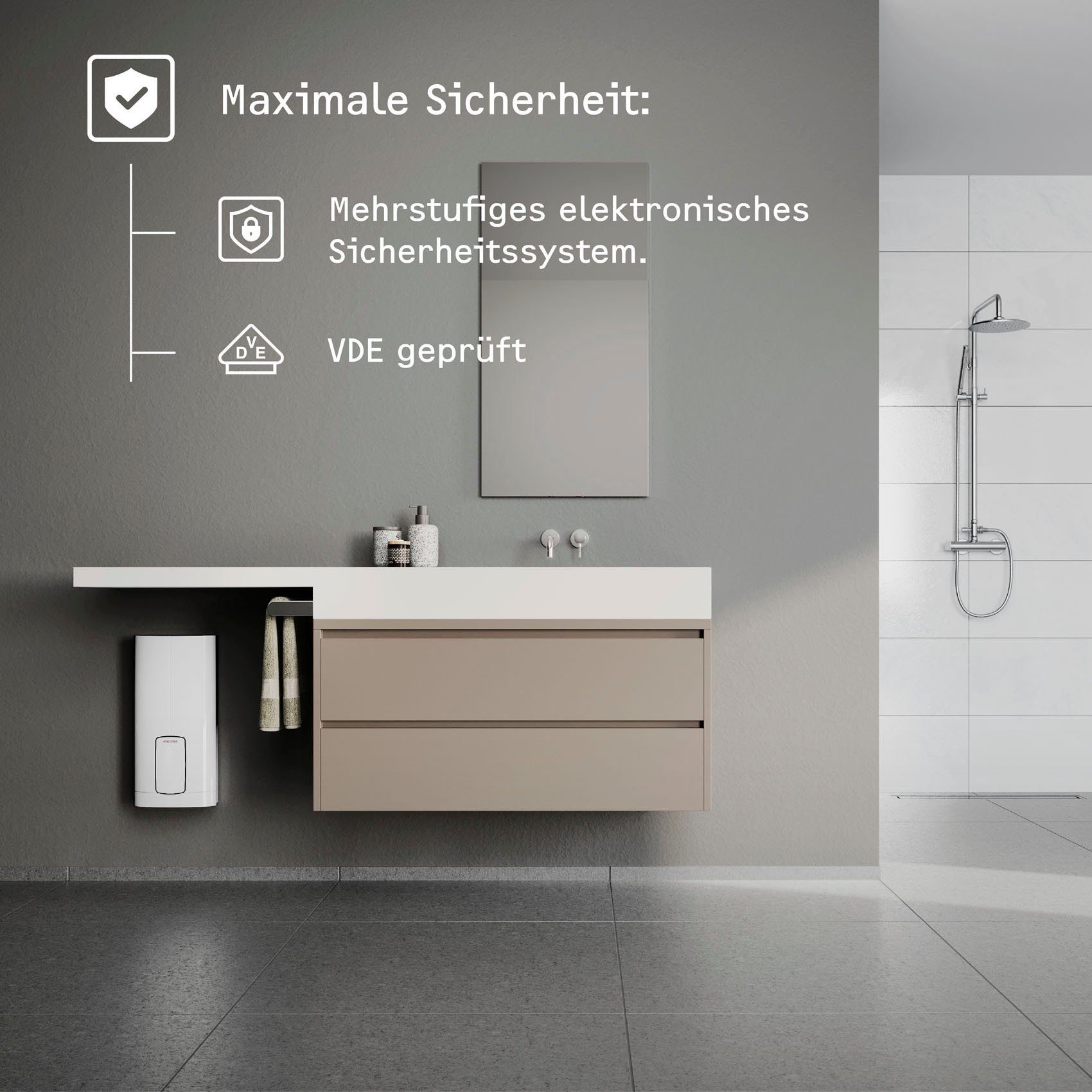 STIEBEL ELTRON Komfort-Durchlauferhitzer HDB-E 18/21/24 Trend, elektronisch, min. 20 °C, max. 60 °C, 2i Technologie für nahezu konstante Warmwassertemperatur