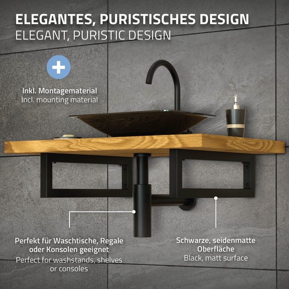 ML-DESIGN Wandregalhalter 2er Set Wandhalterung Unterbau für Waschtischplatte, aus Stahl, 2-tlg., Waschtischhalterung Schwarz, Regalträger Regalhalter Wandkonso – Bild 2 von 5