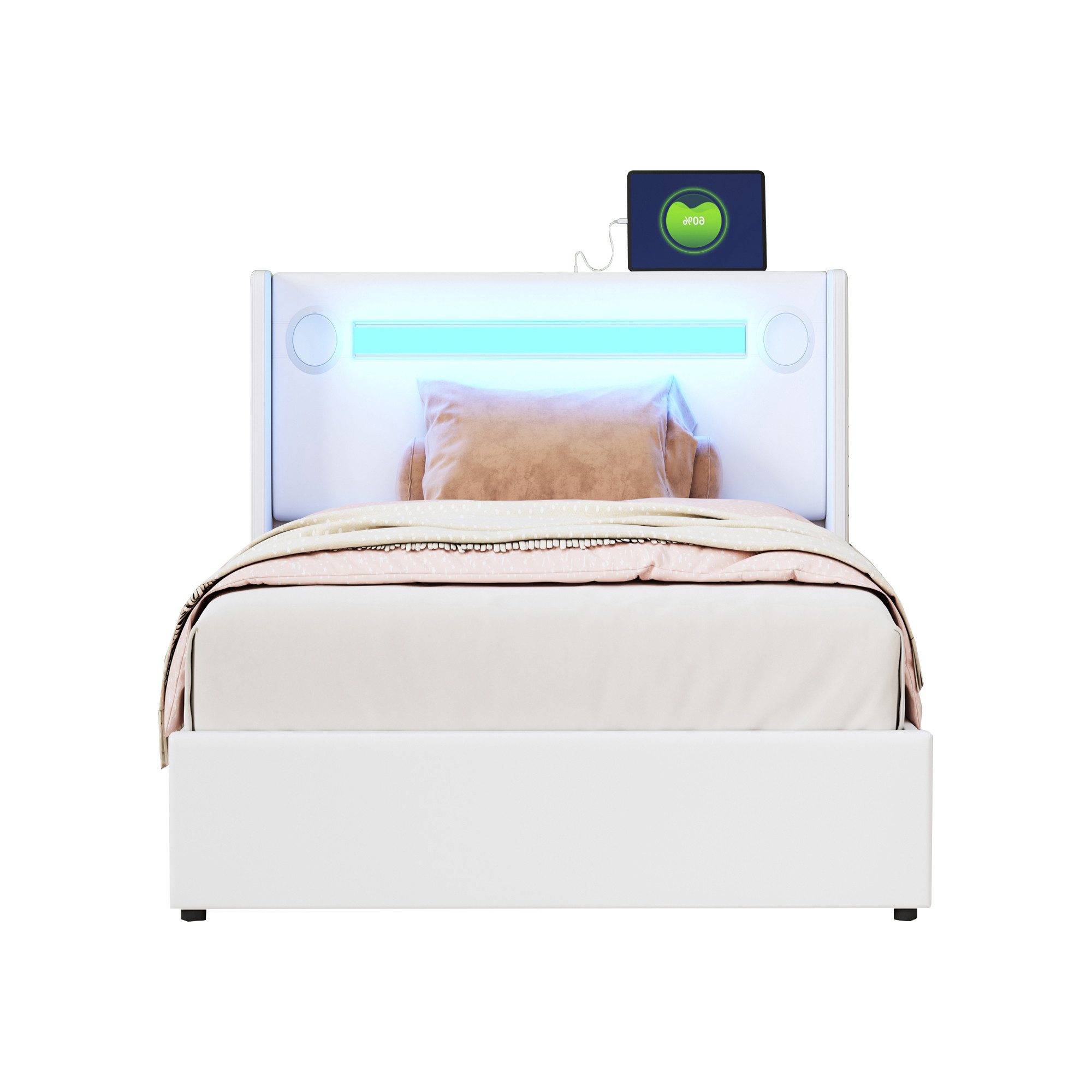 OKWISH Polsterbett mit LED-Lichtleiste, Bluetooth-Player und günstig online kaufen