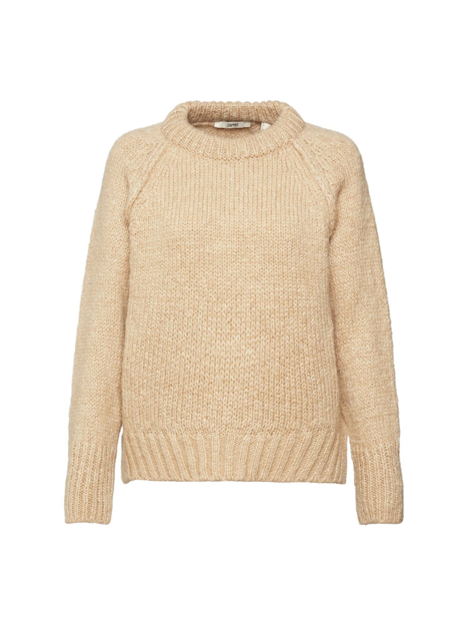 Esprit Strickpullover Pullover aus Wollgemisch SAND