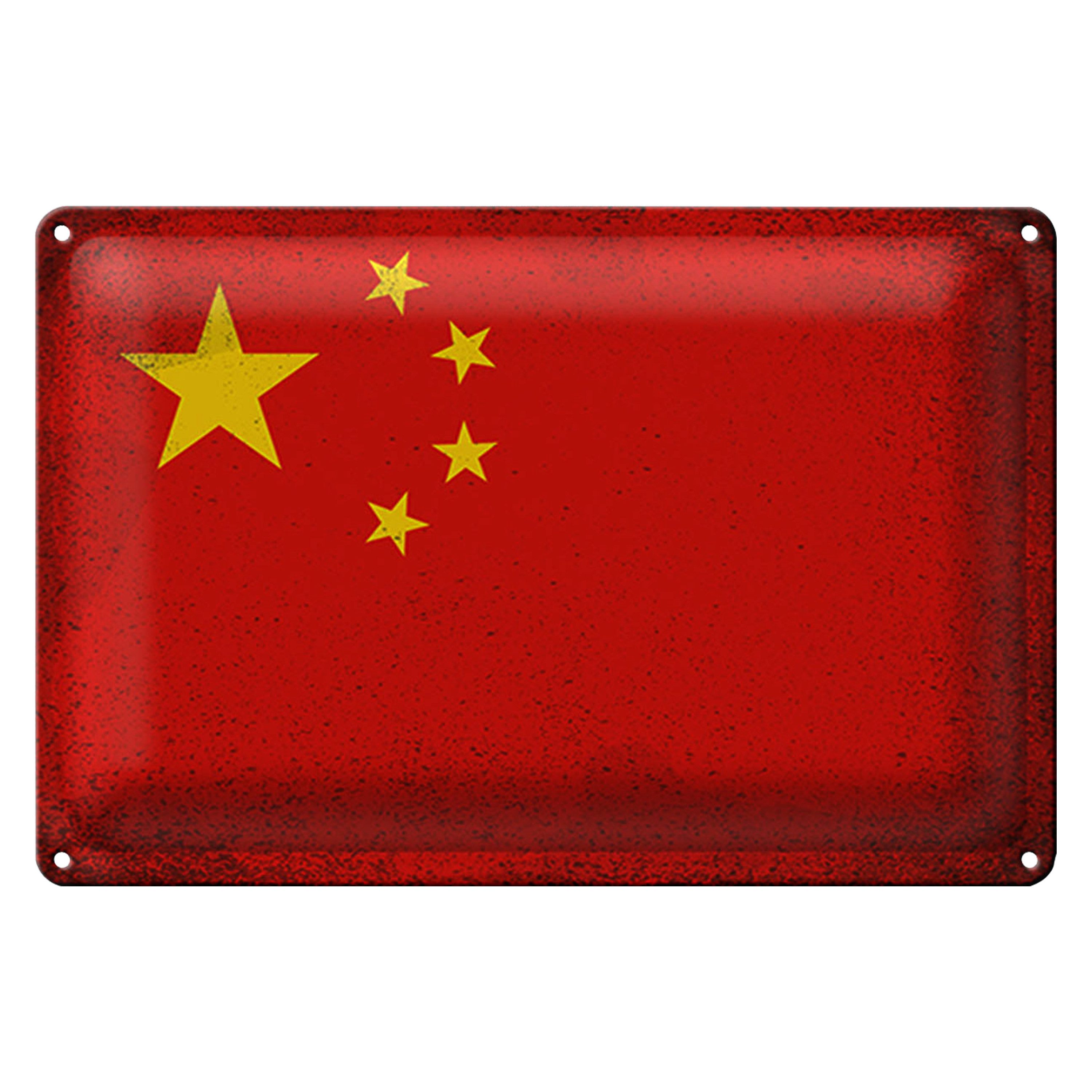 Metallschild Flagge China 18x12cm Flag of China Vintage