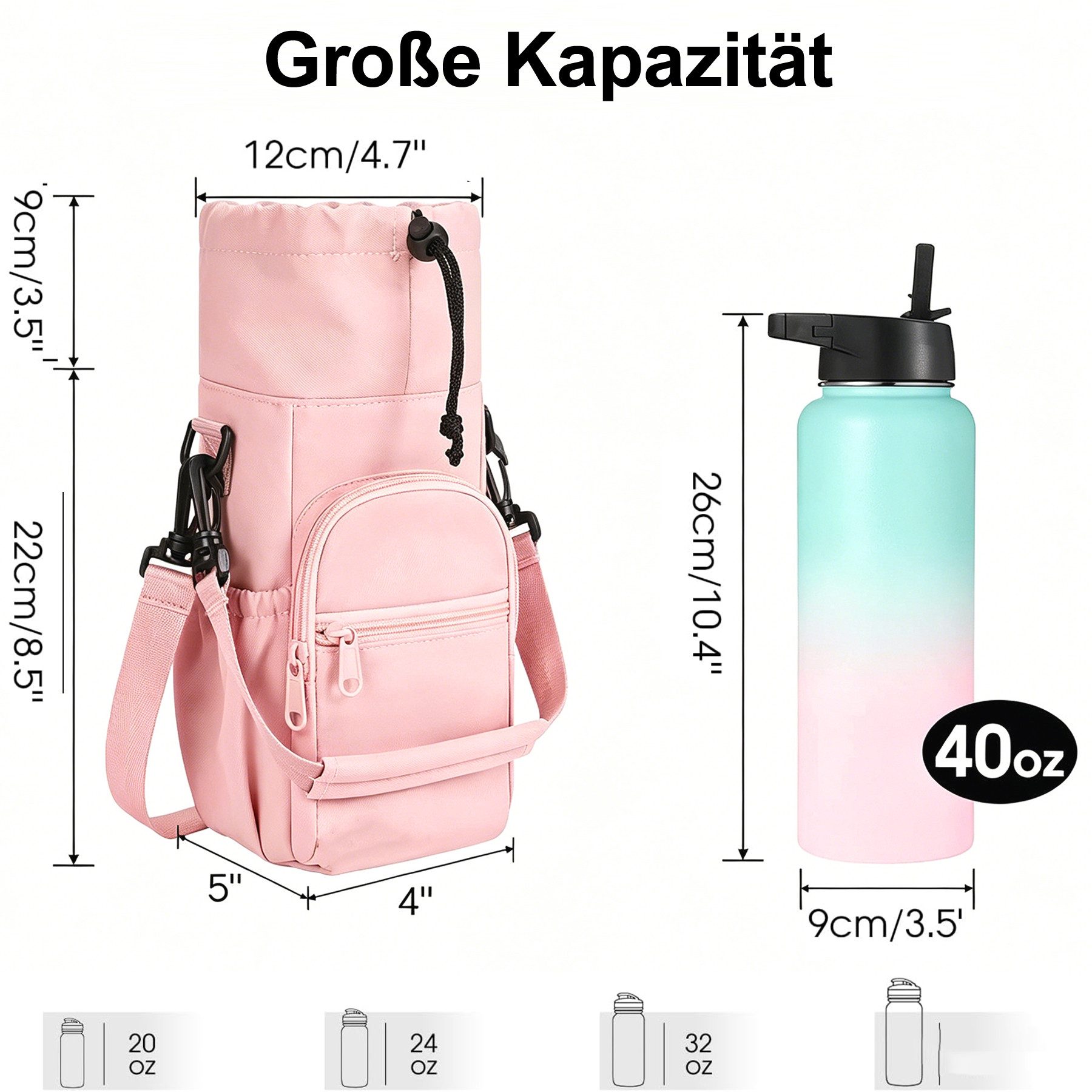 Mutig Umhängetasche Tragetasche für Wasserflaschen, tragbar, verstellbar, wasserdicht (Schultergurt Trinkflasche Beutel 32 Oz-40 Oz Isolierte Flaschenhalter, Wandern, Laufen, Sport, Angeln, Pendeln, für Outdoor, Reisen, Strand), ideal für Glasflaschen, Plastikflaschen, Trinkgläser und Sportgetränke