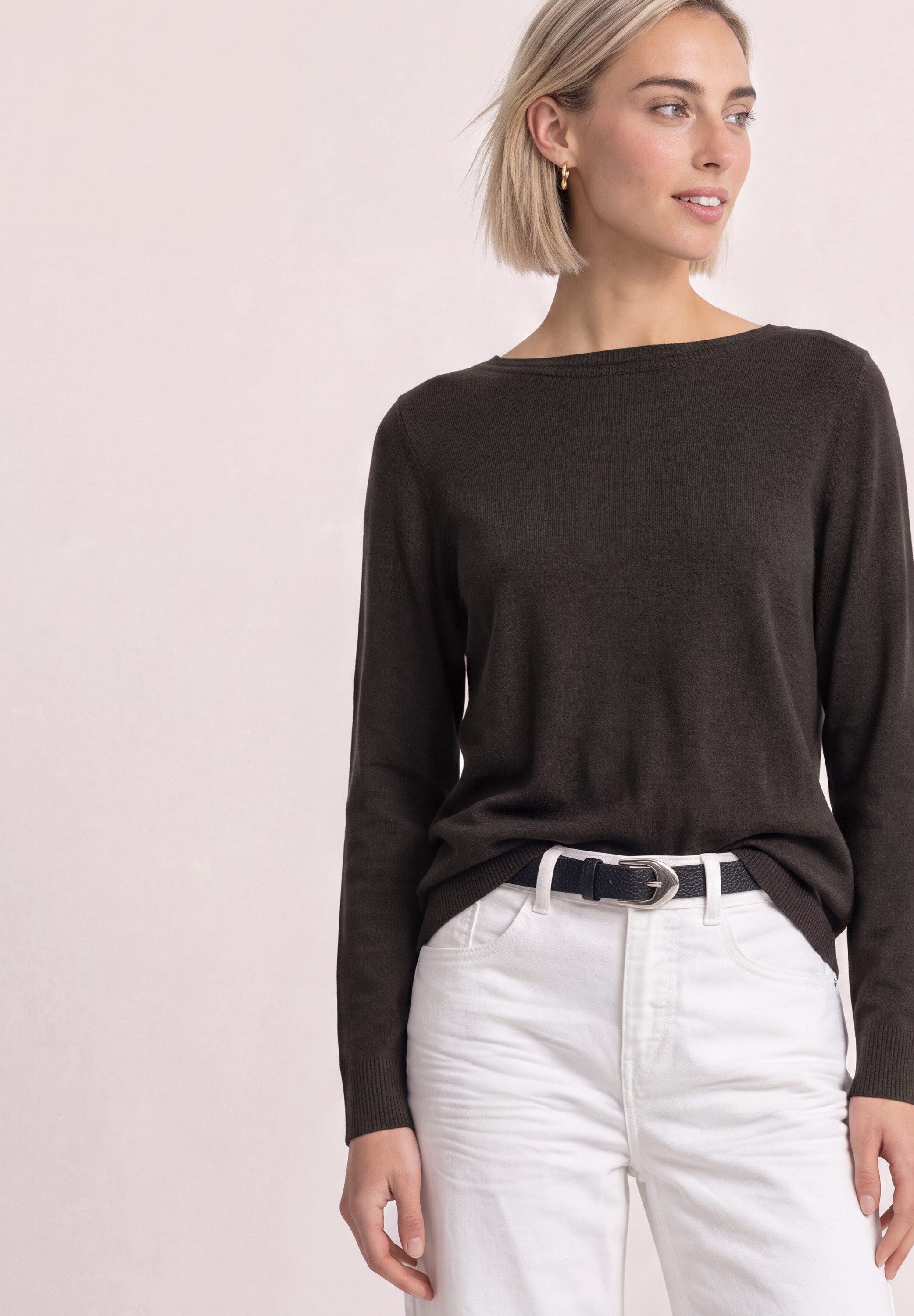 STREET ONE Strickpullover Feinstrick mit U-Boot-Ausschnitt / Viskose
