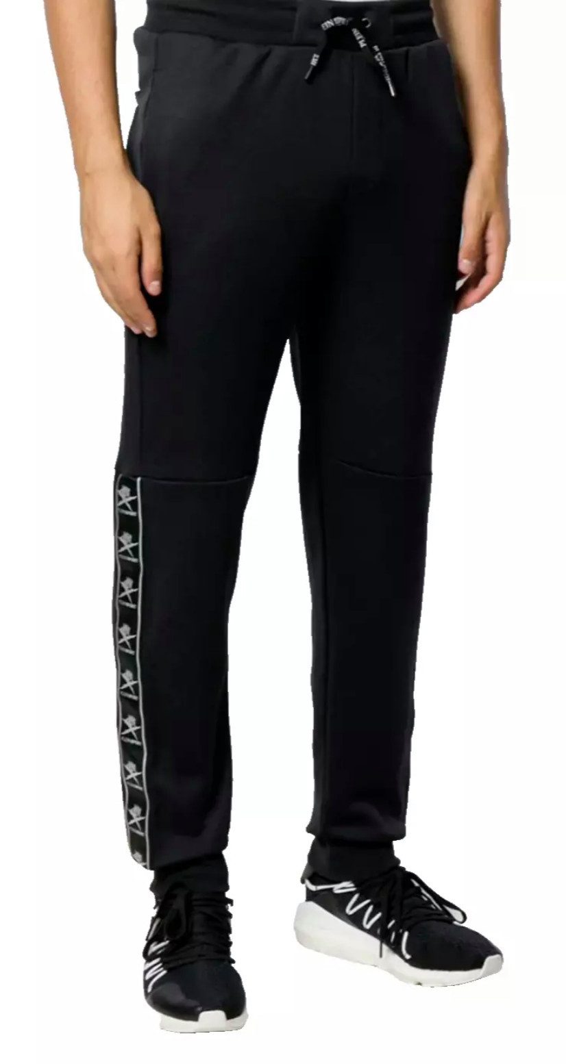 PHILIPP PLEIN Jogginghose Hose Lounge Pants Mit Logo Tape Streifen Premium-Material, Gummierter Patch, Bund mit Kordelzug,Eingrifftaschen