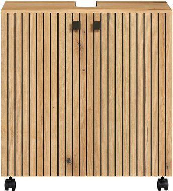 welltime Waschbeckenunterschrank Amrum WBU Badschrank mit Siphonausschnitt Unterbeckenschrank BxHxT 60 x 64 x 42cm Waschbeckenunterschrank Eiche Rillenoptik