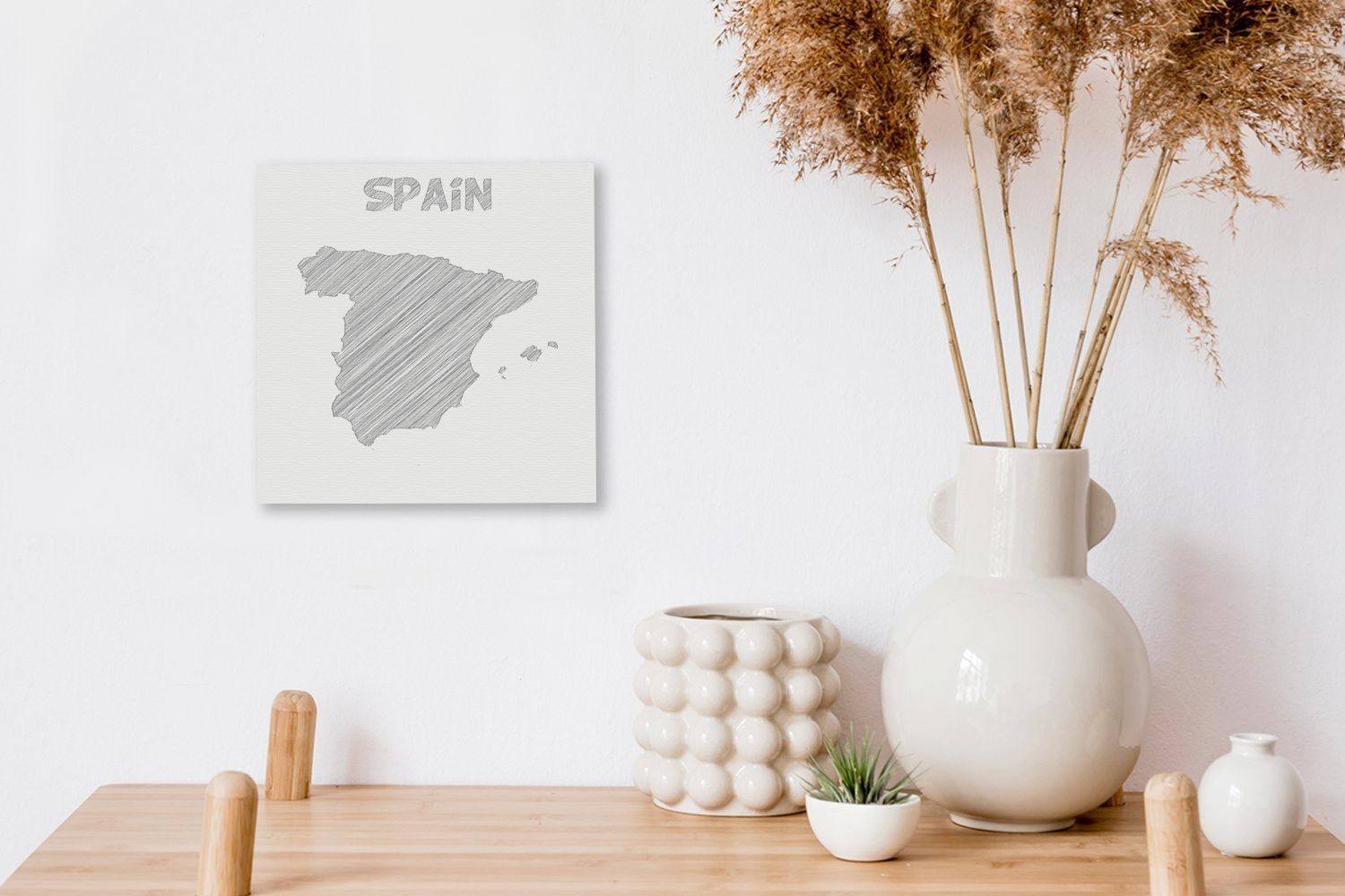 einer St), Wohnzimmer Bilder Schwarz-Weiß-Abbildung OneMillionCanvasses® Leinwandbild Spanien, Leinwand (1 Skizze von Schlafzimmer für