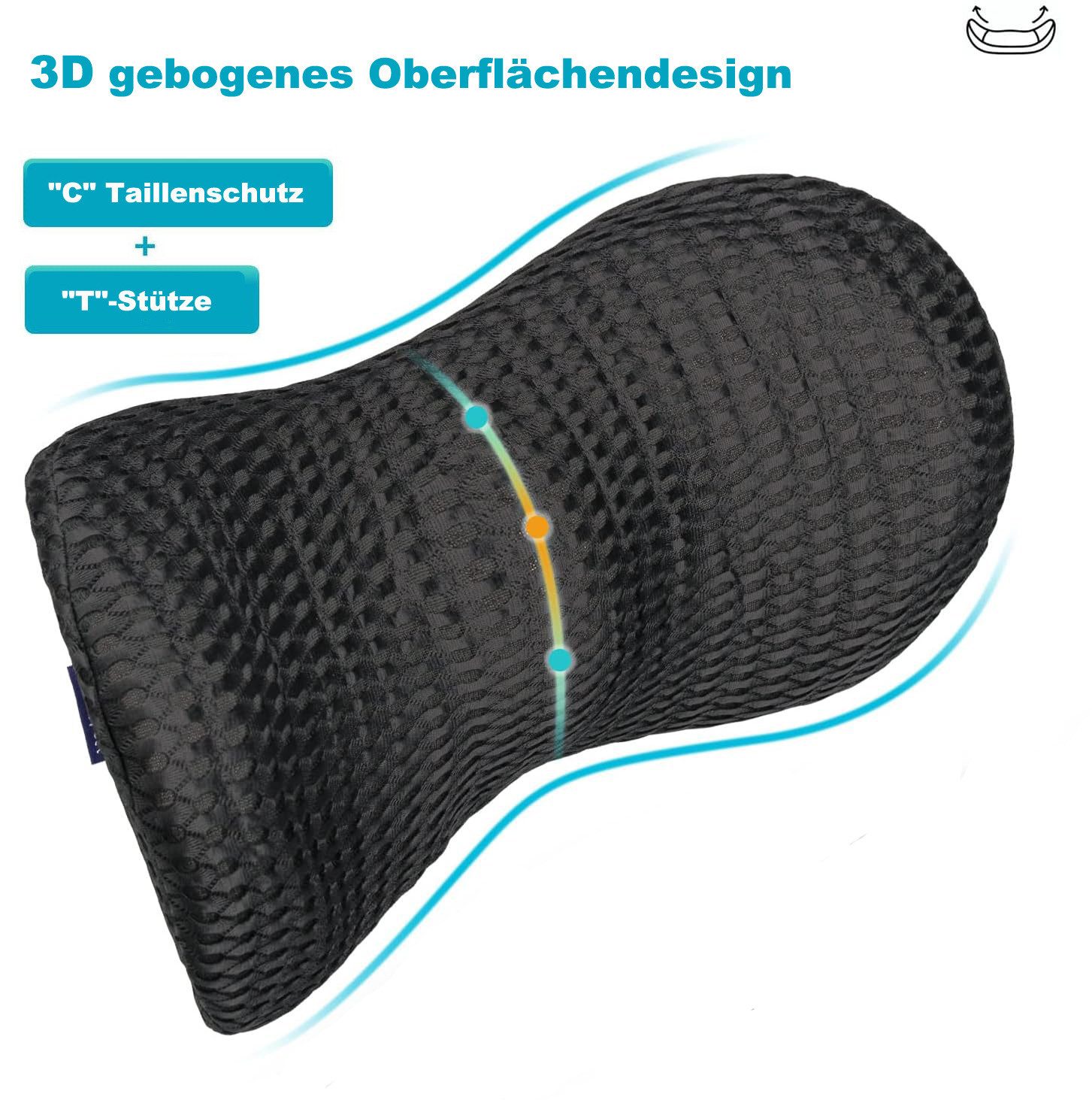 Zaewry Rückenkissen Ergonomisches Rückenkissen Memory Foam Lendenstützkissen, 1-tlg., Rückenstütze für Bürostuhl Autositz Gamingstuhl