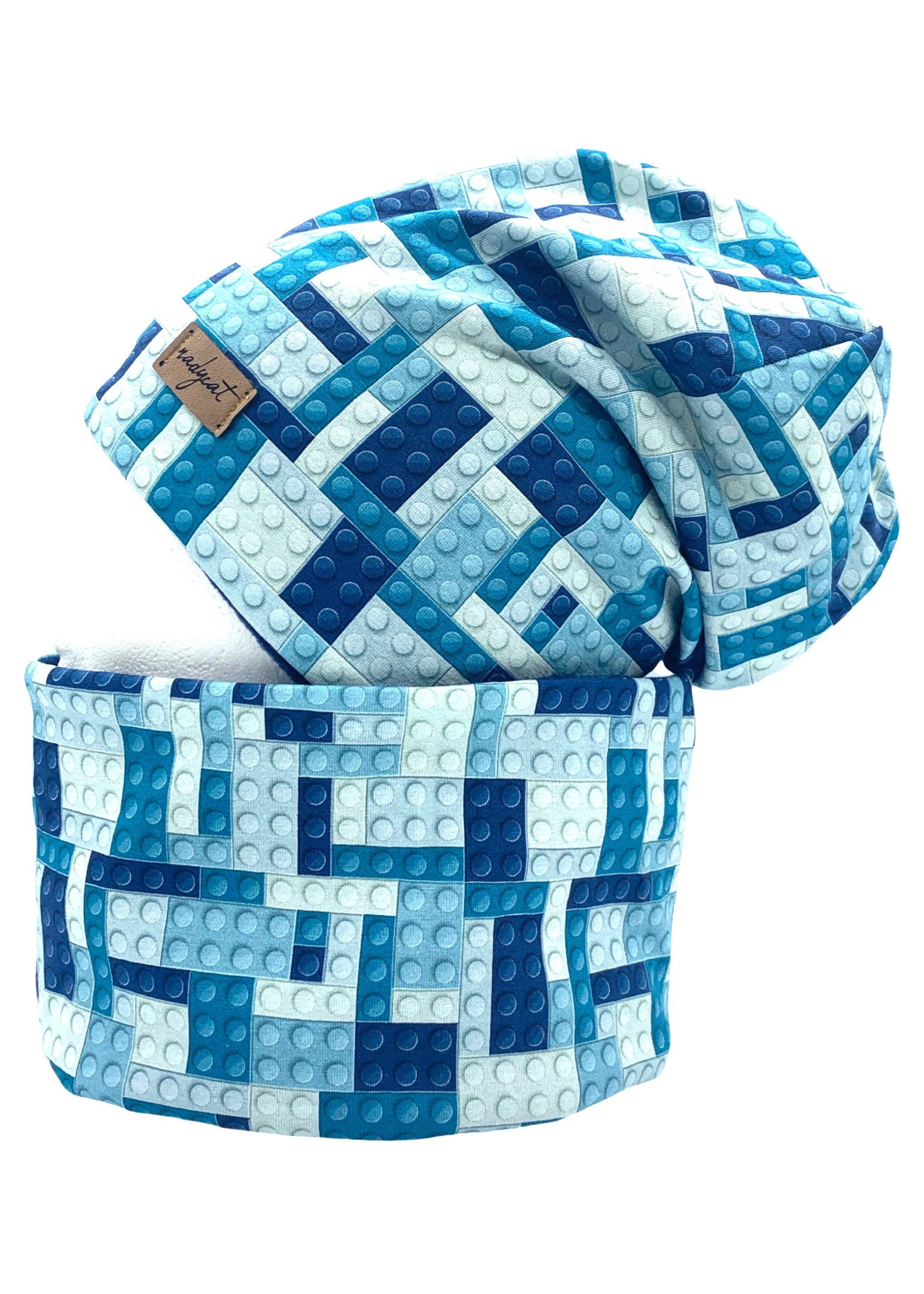 nadycat Beanie BAUSTEINE blau (2-St., Beanie mit passendem Loop) handgefert günstig online kaufen