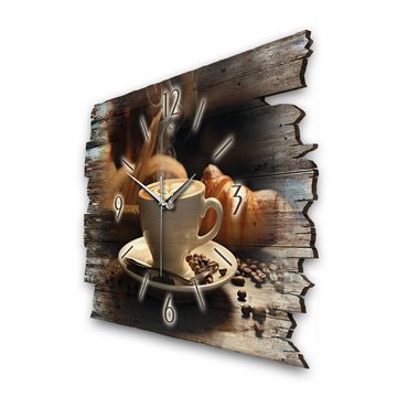 Kreative Feder Wanduhr Design-Wanduhr „Cappuccino“ aus Holz im Shabby Style Design (ohne Ticken; flüsterleises Uhrwerk; außergewöhnlich, modern)